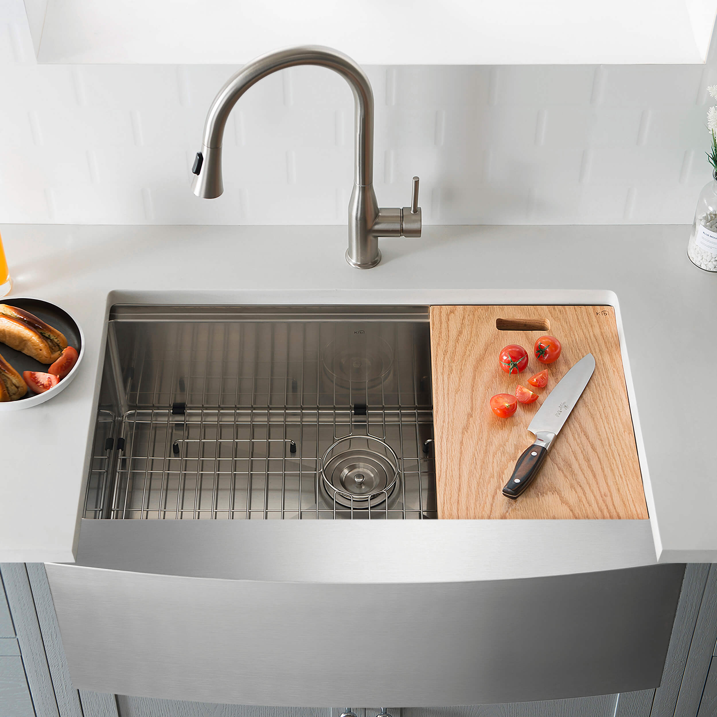 27″ Farmhouse Apron Single Bowl Stainless Steel Workstation Kitchen Sink – K1-SF27T
