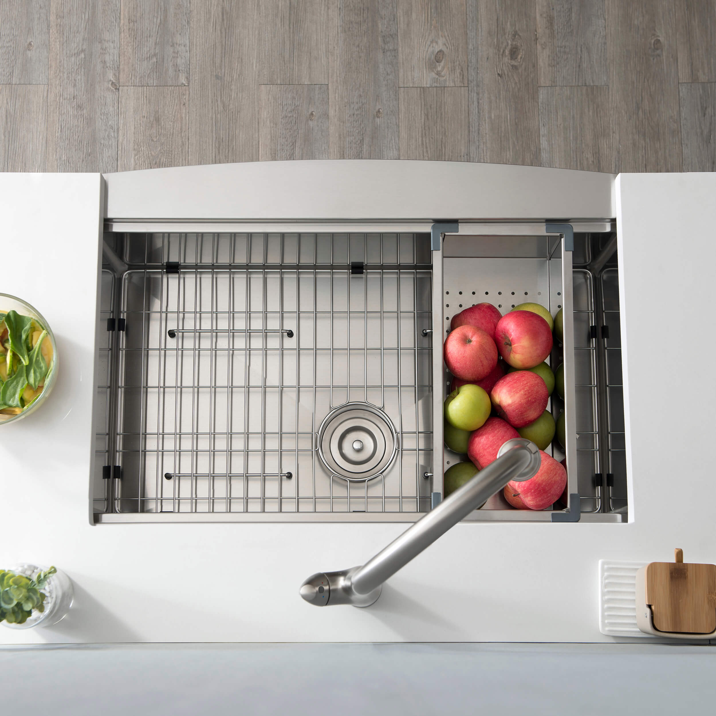 27″ Farmhouse Apron Single Bowl Stainless Steel Workstation Kitchen Sink – K1-SF27T