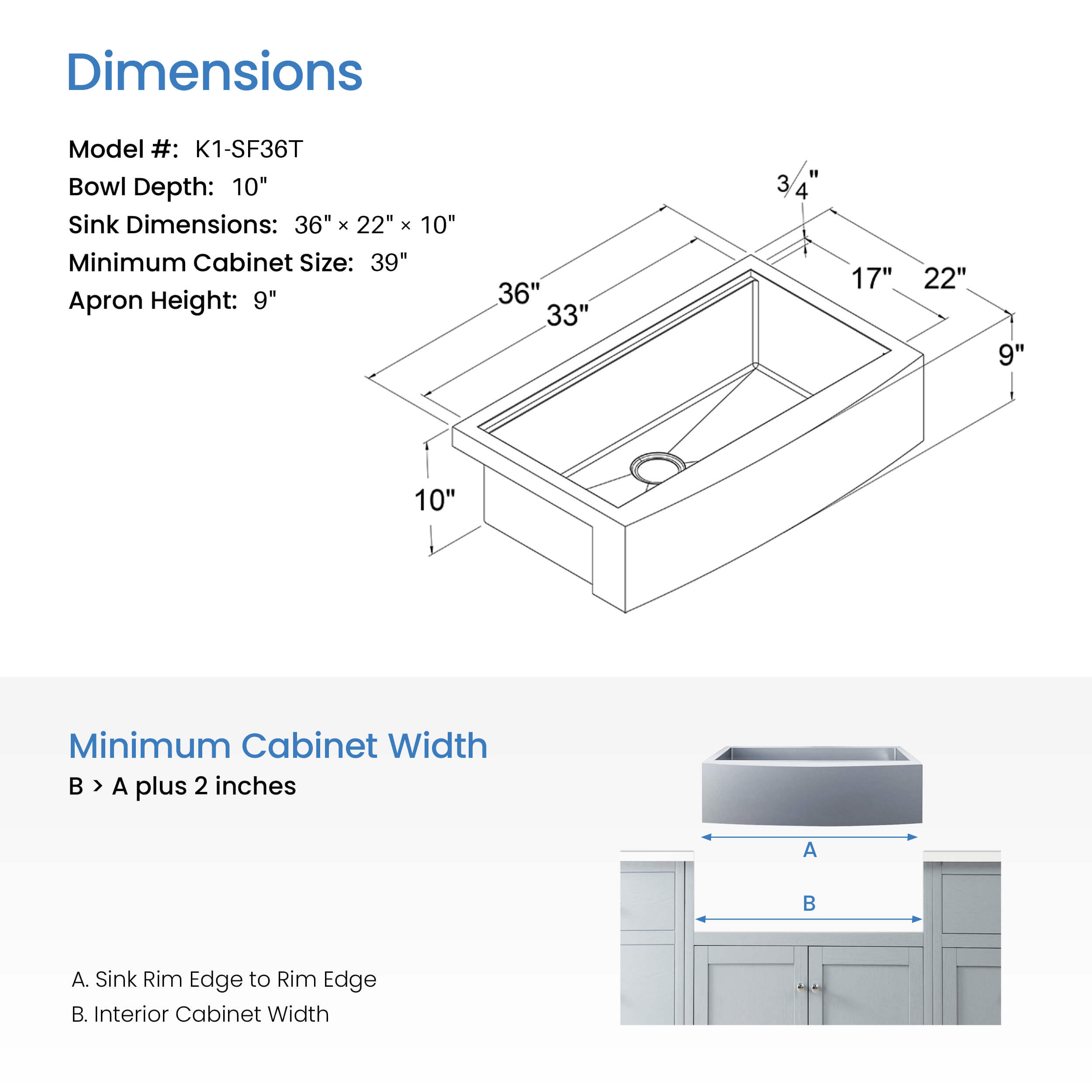 36″ Farmhouse Apron Single Bowl Stainless Steel Workstation Kitchen Sink – K1-SF36T