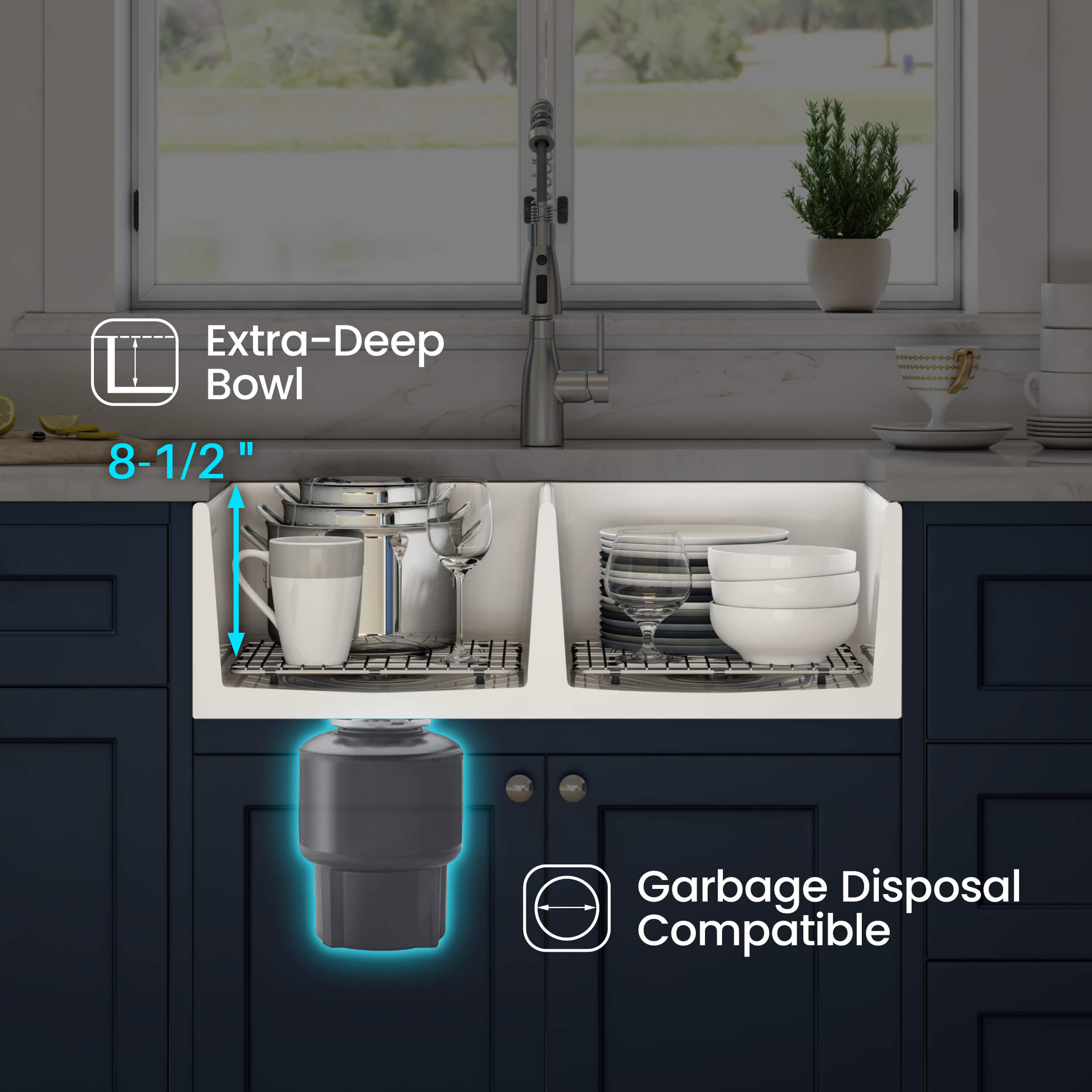 Pillar 33″ Farmhouse Kitchen Fireclay Sink - K2-DF33PI