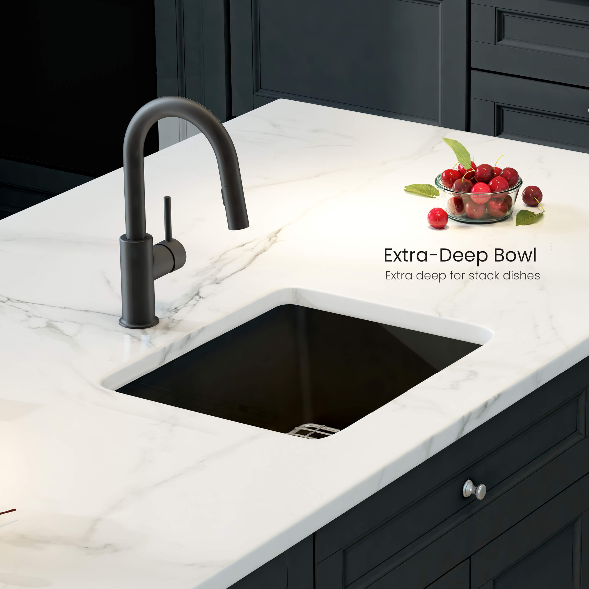 Pure 18″ Fireclay Kitchen Undermount Single Bowl Sink - K2-S18SQMB