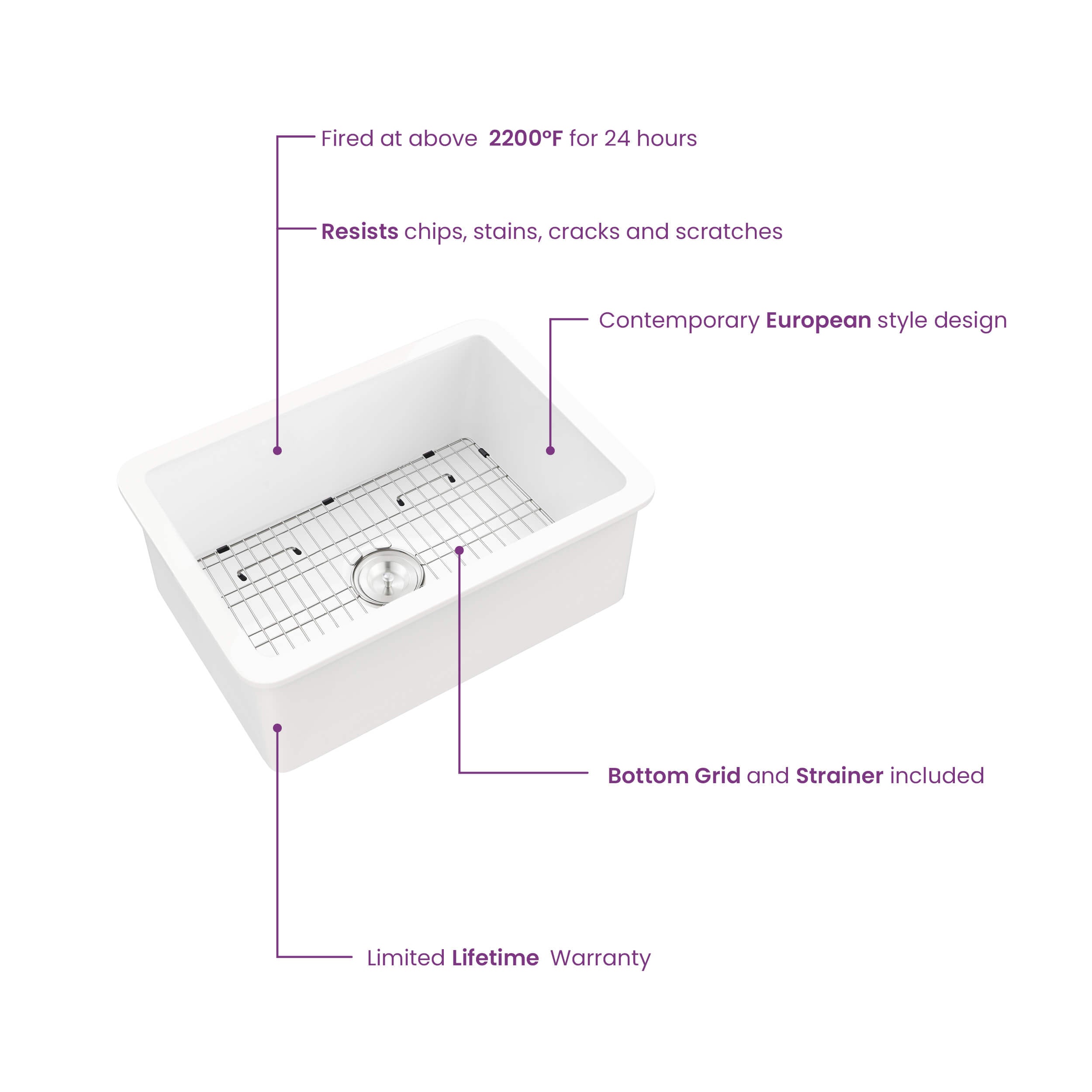 Landis 24" Fireclay Single Bowl Kitchen Undermount Sink - K2-S24
