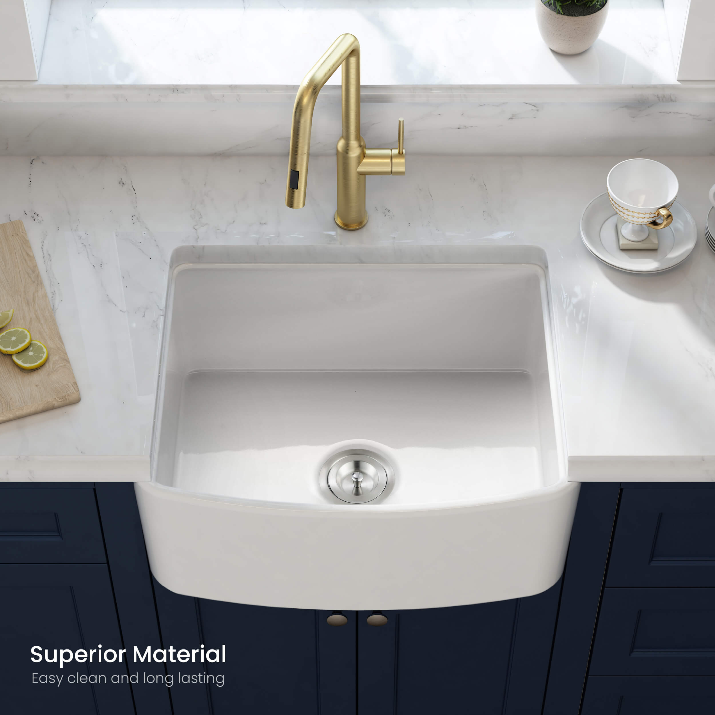 Pure 24″ Curved Apron Front Farmhouse Kitchen Fireclay Sink - K2-SF24C