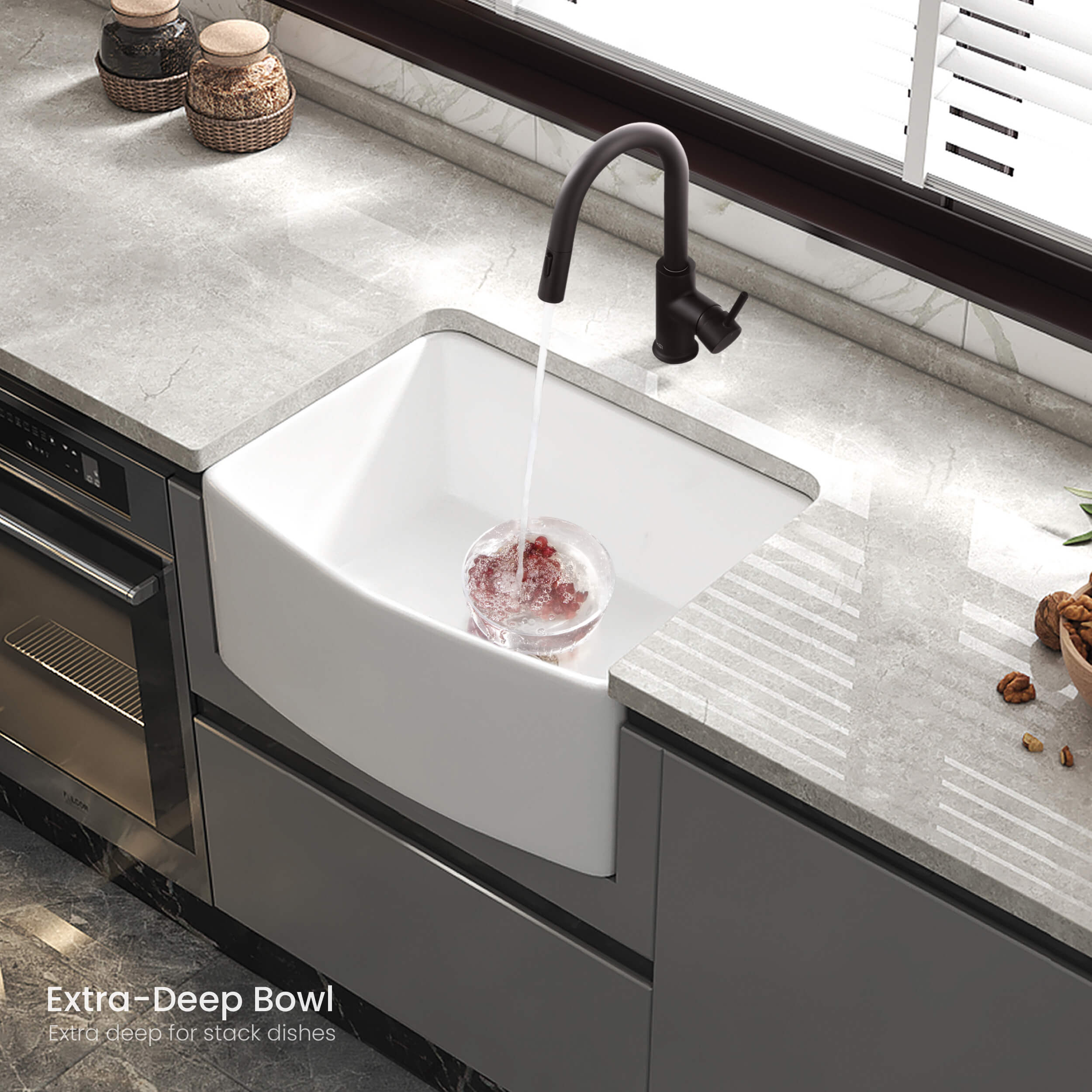 Pure 24″ Curved Apron Front Farmhouse Kitchen Fireclay Sink - K2-SF24C