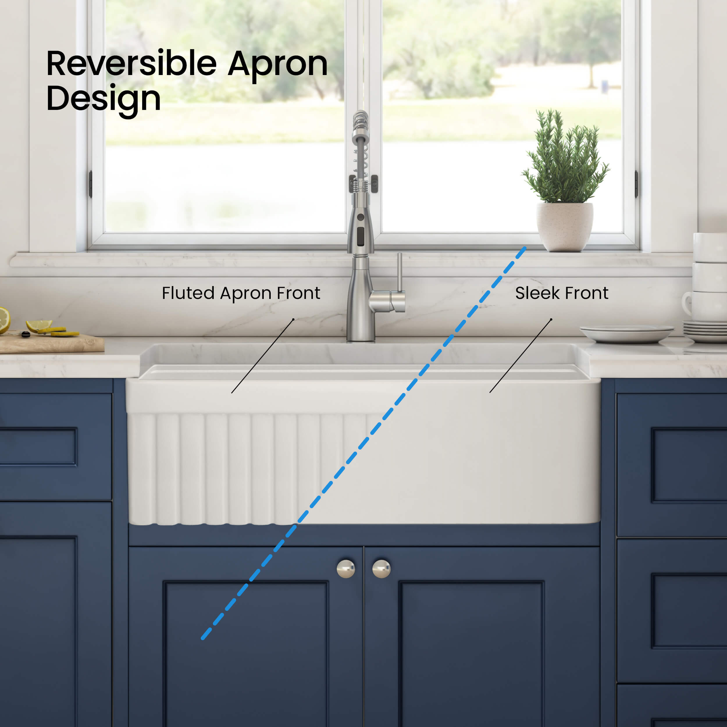 Pillar 30″ Kitchen Farmhouse Fireclay Workstation Sink - K2-SF30PIT