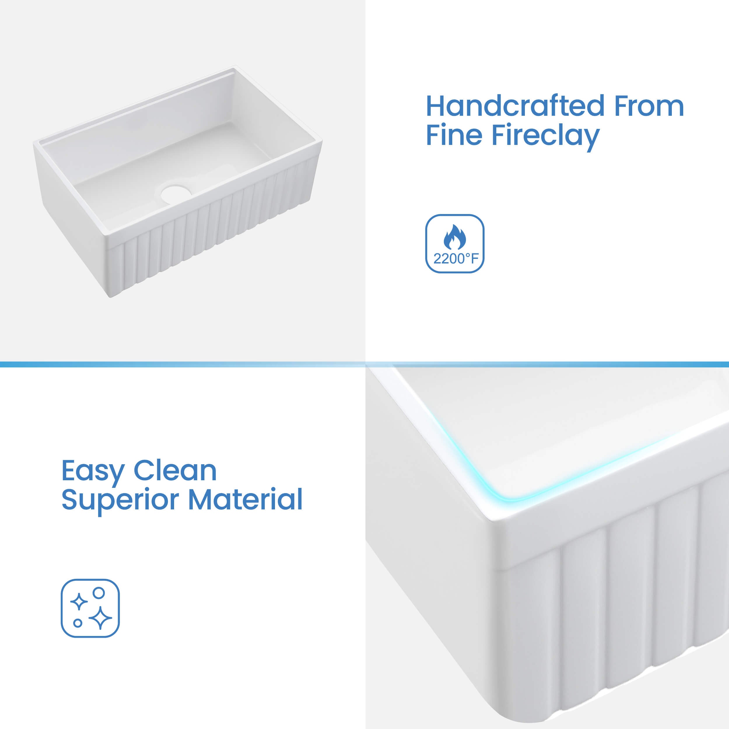 Pillar 30″ Kitchen Farmhouse Fireclay Workstation Sink - K2-SF30PIT