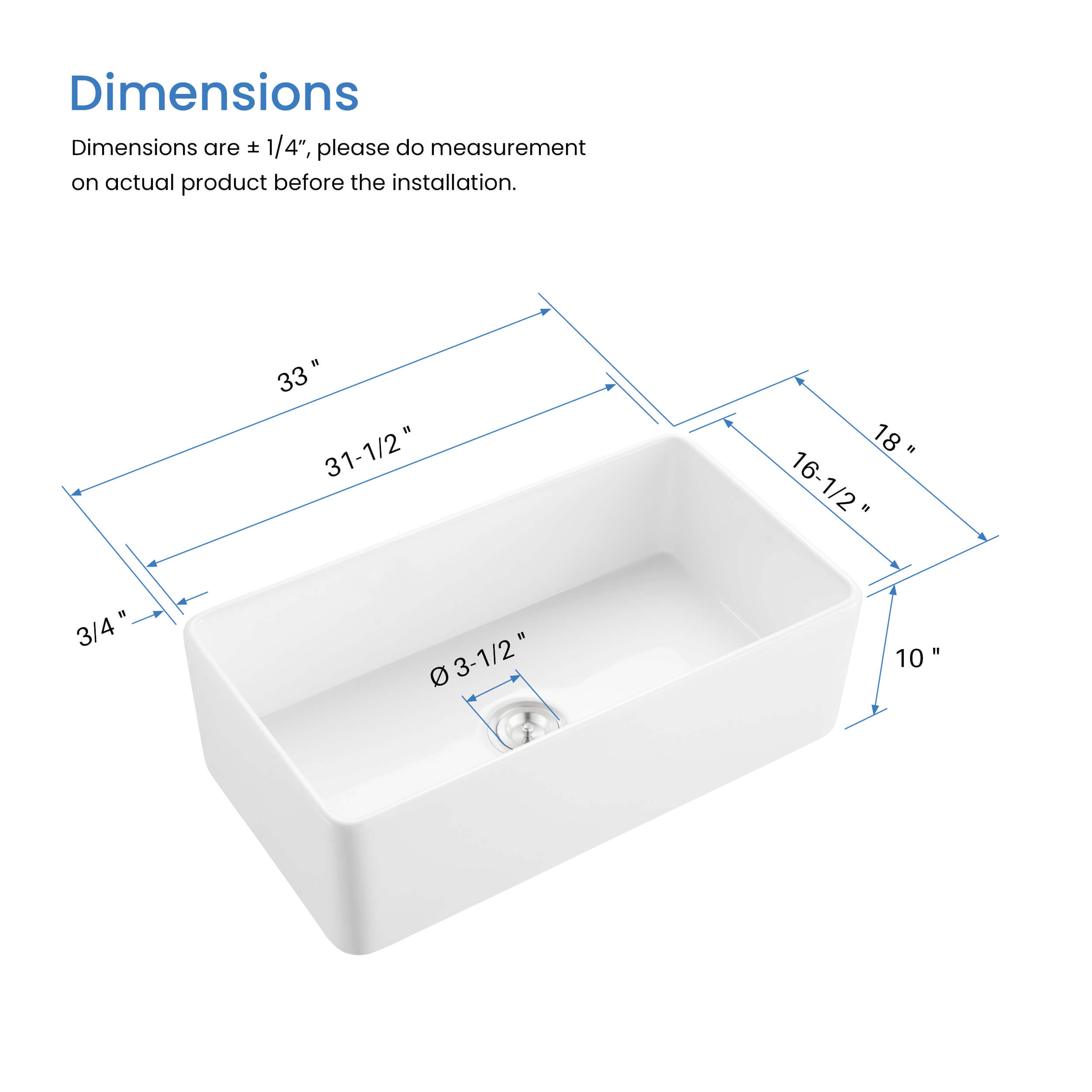 Pure 33″ Curved Apron Front Farmhouse Kitchen Fireclay Sink - K2-SF33C