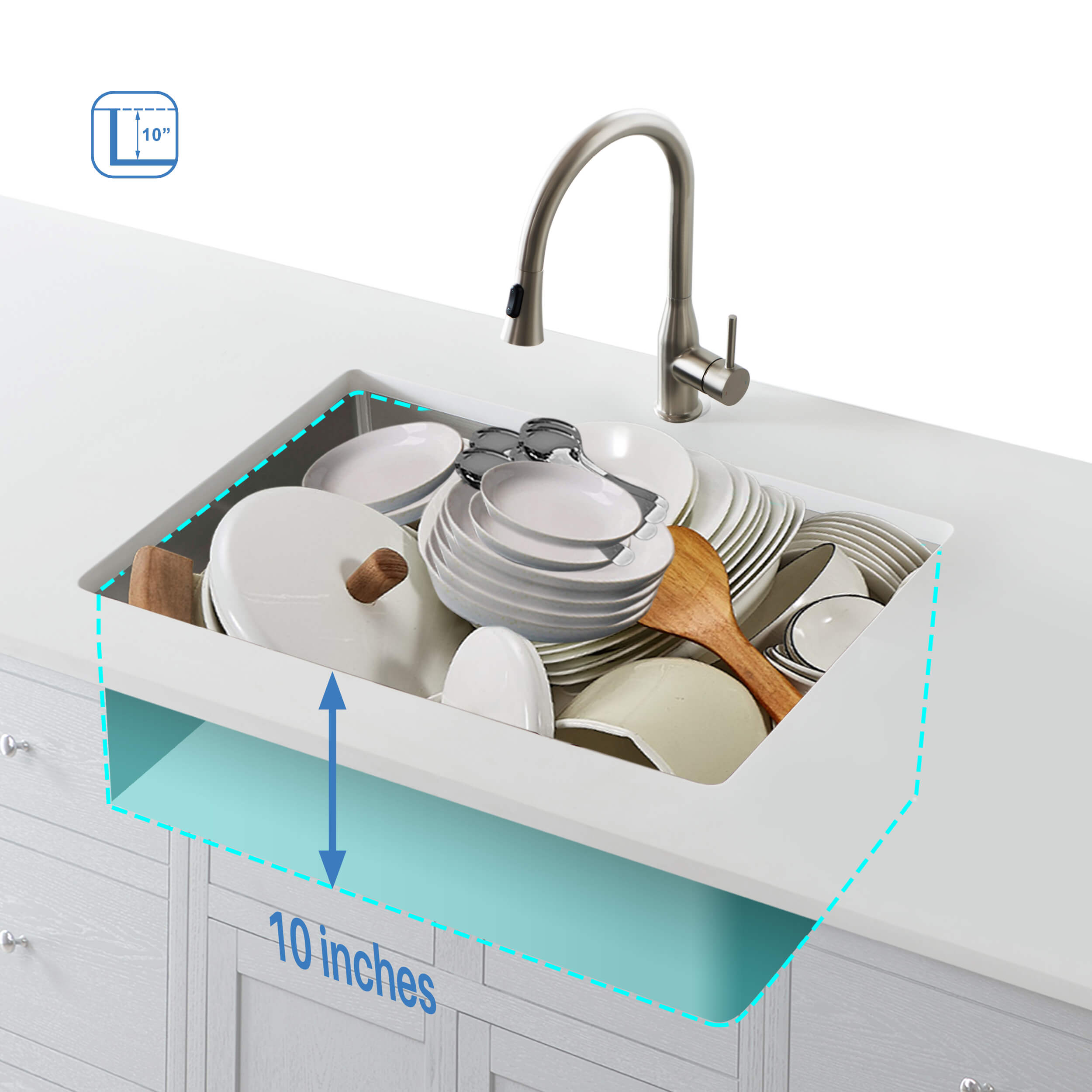 27″ Handcrafted 316 Marine Grade Stainless Steel 16 Gauge Single Bowl Workstation Undermount Kitchen Sink – K3-S27T