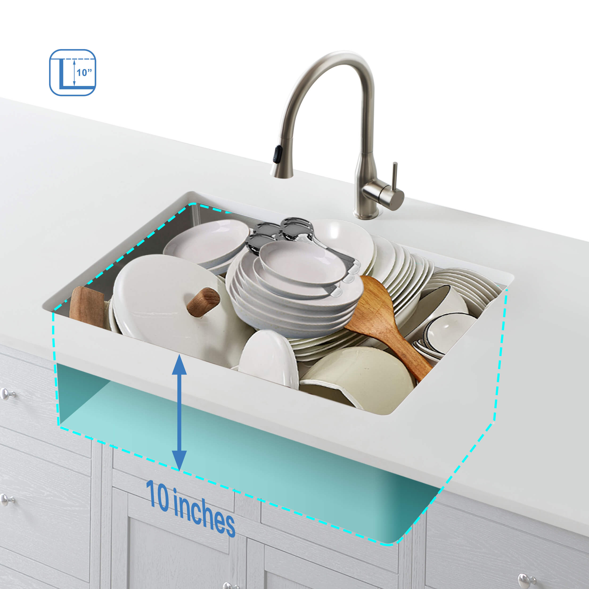 30″ Handcrafted 316 Marine Grade Stainless Steel 16 Gauge Single Bowl Workstation Undermount Kitchen Sink – K3-S30T
