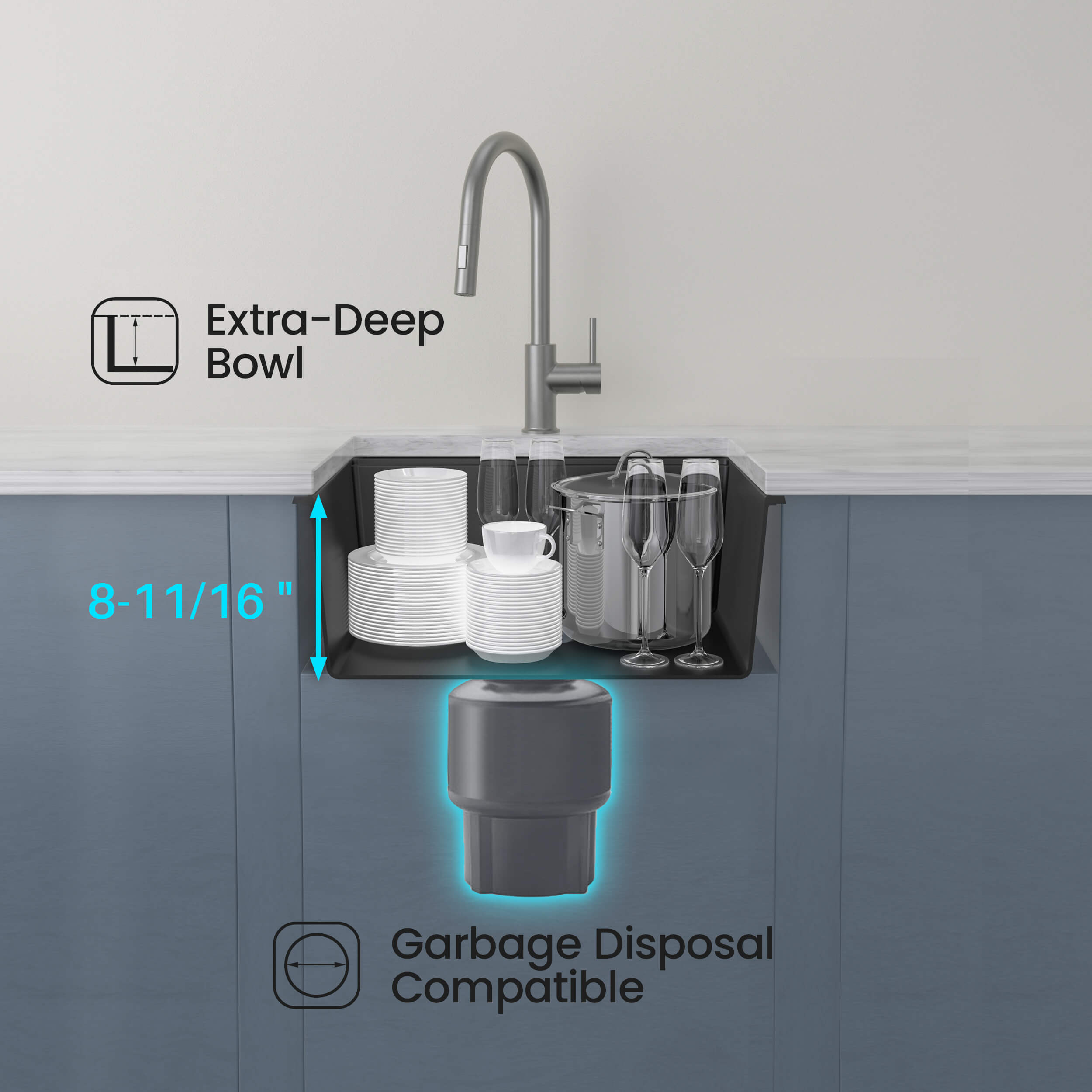 23″ Undermount Workstation Single Bowl Quartz Kitchen Sink – K4-S23T