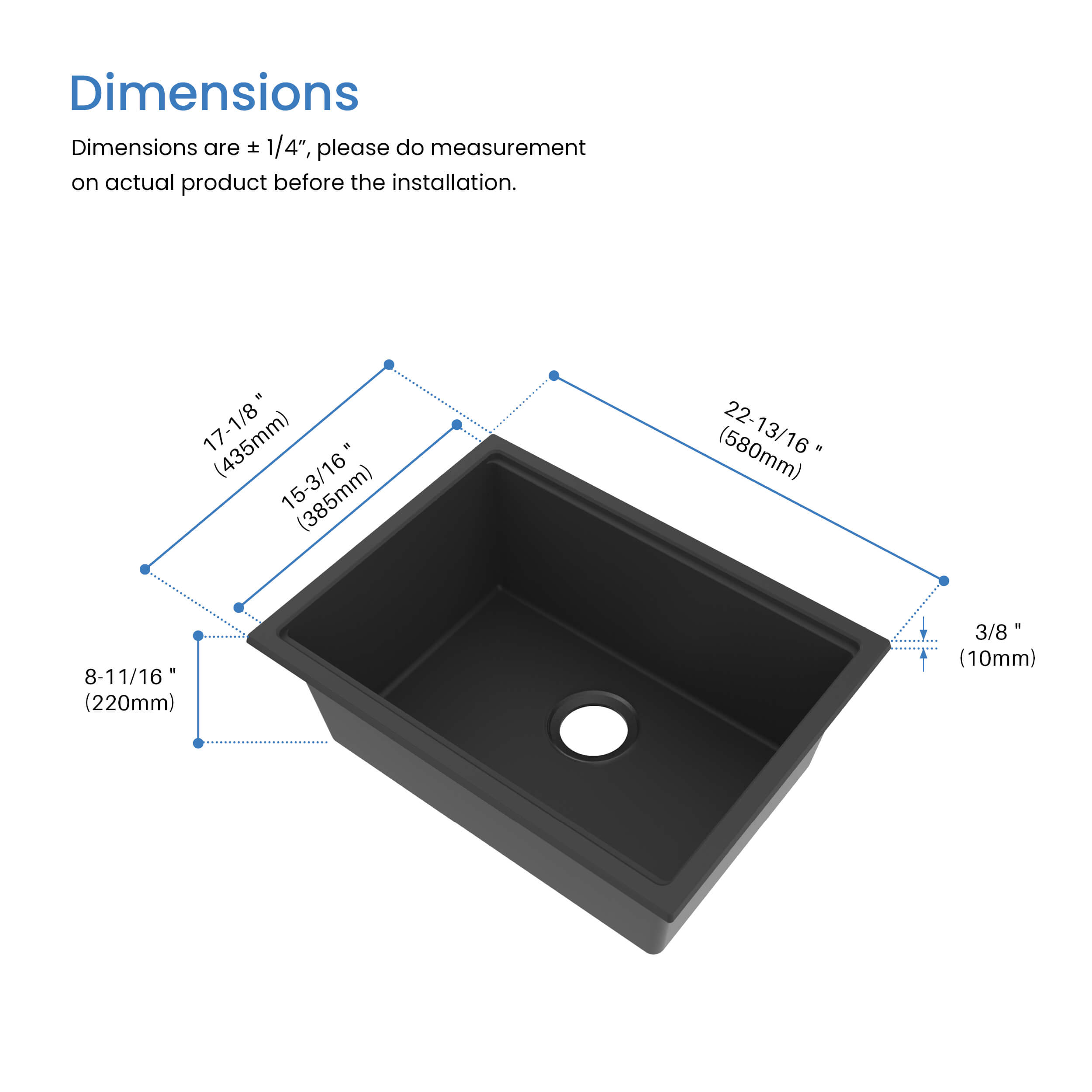 23″ Undermount Workstation Single Bowl Quartz Kitchen Sink – K4-S23T