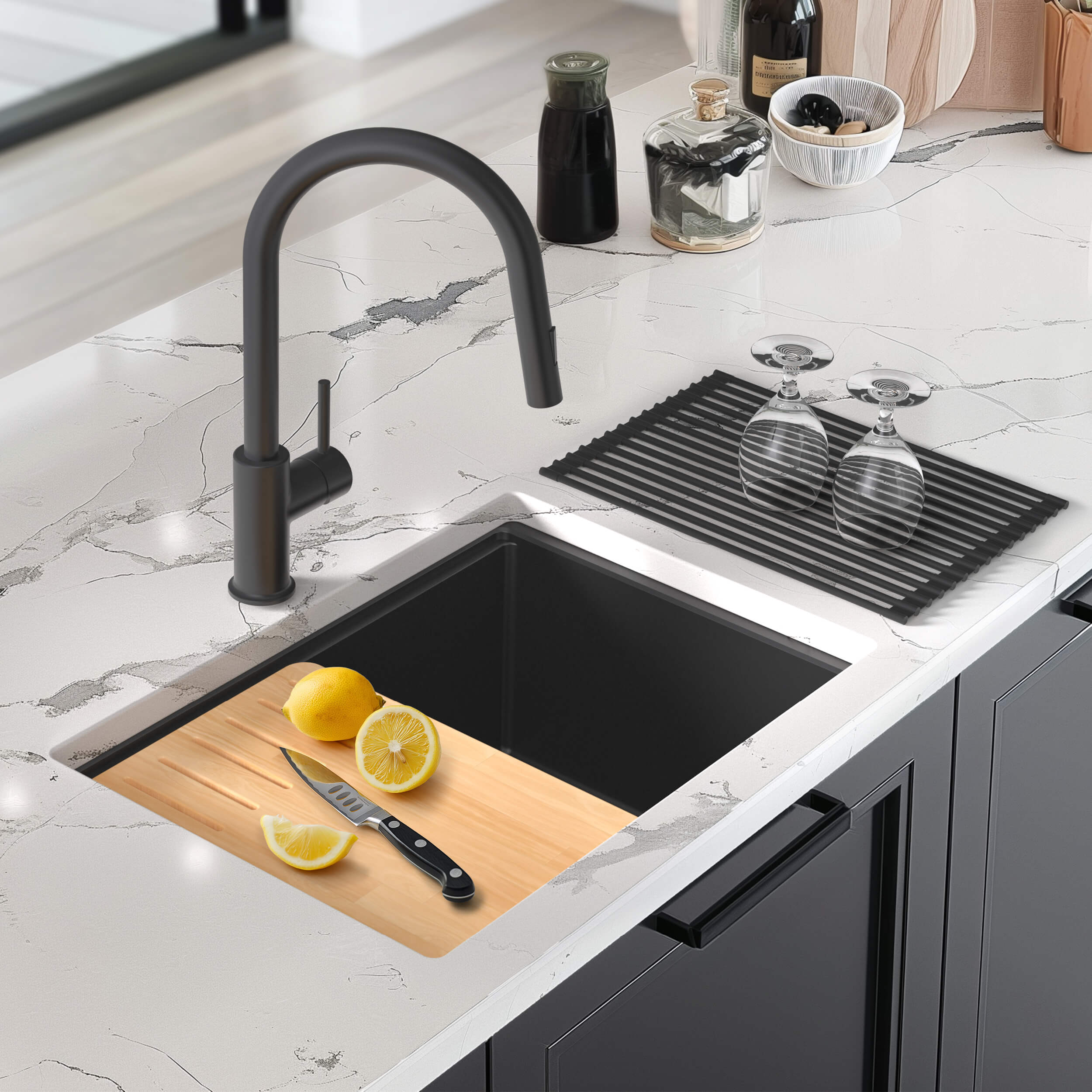 23″ Undermount Workstation Single Bowl Quartz Kitchen Sink – K4-S23T