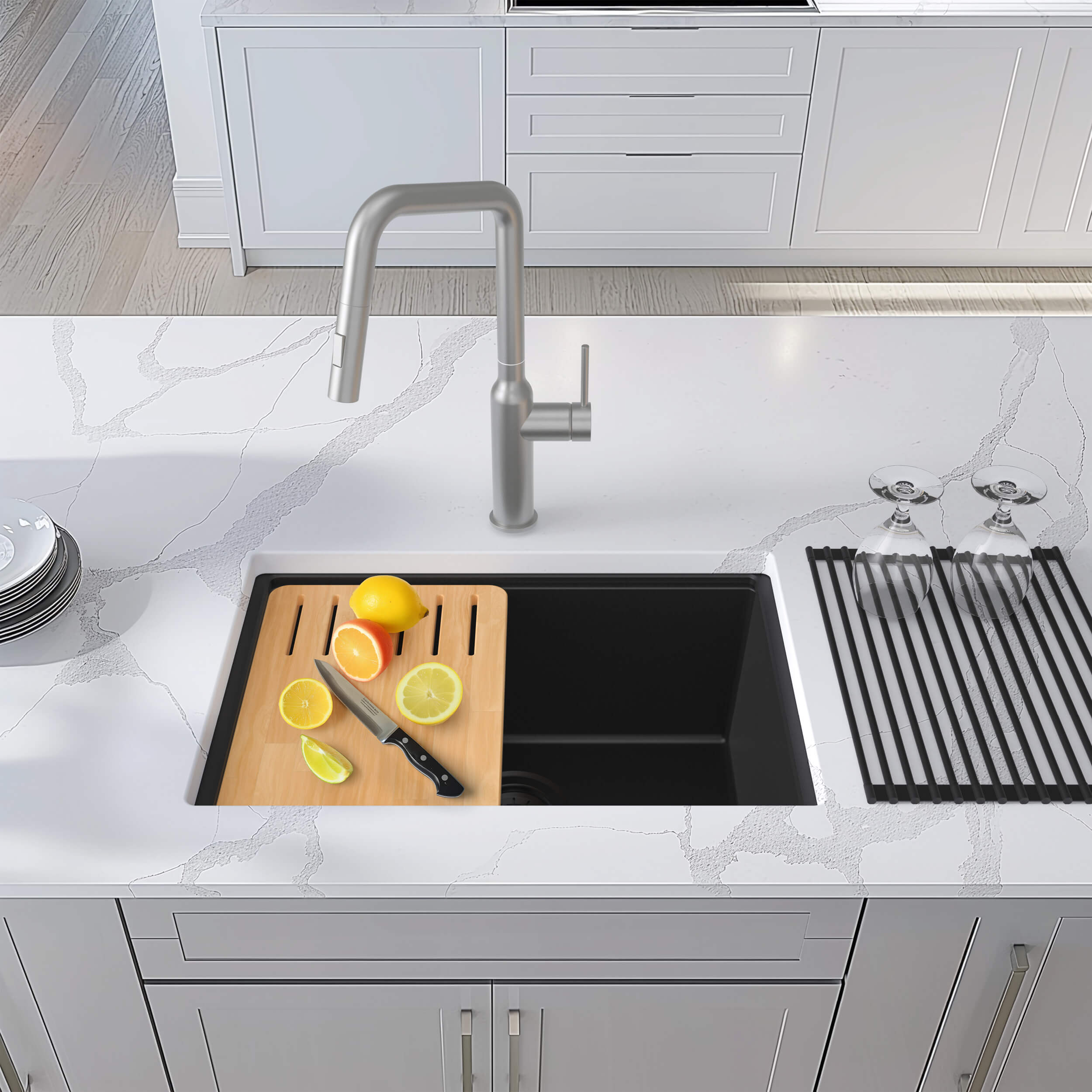 23″ Undermount Workstation Single Bowl Quartz Kitchen Sink – K4-S23T