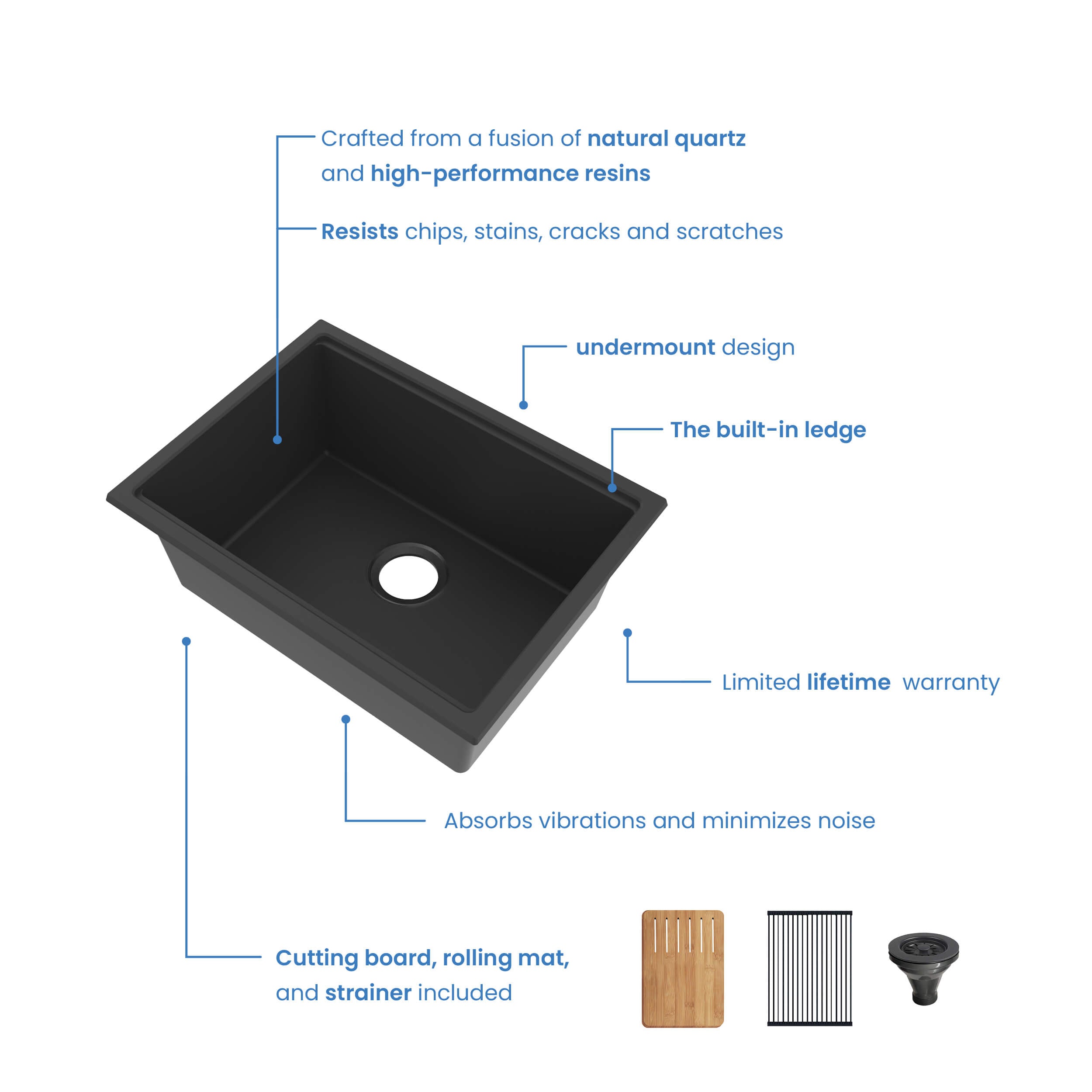 23″ Undermount Workstation Single Bowl Quartz Kitchen Sink – K4-S23T