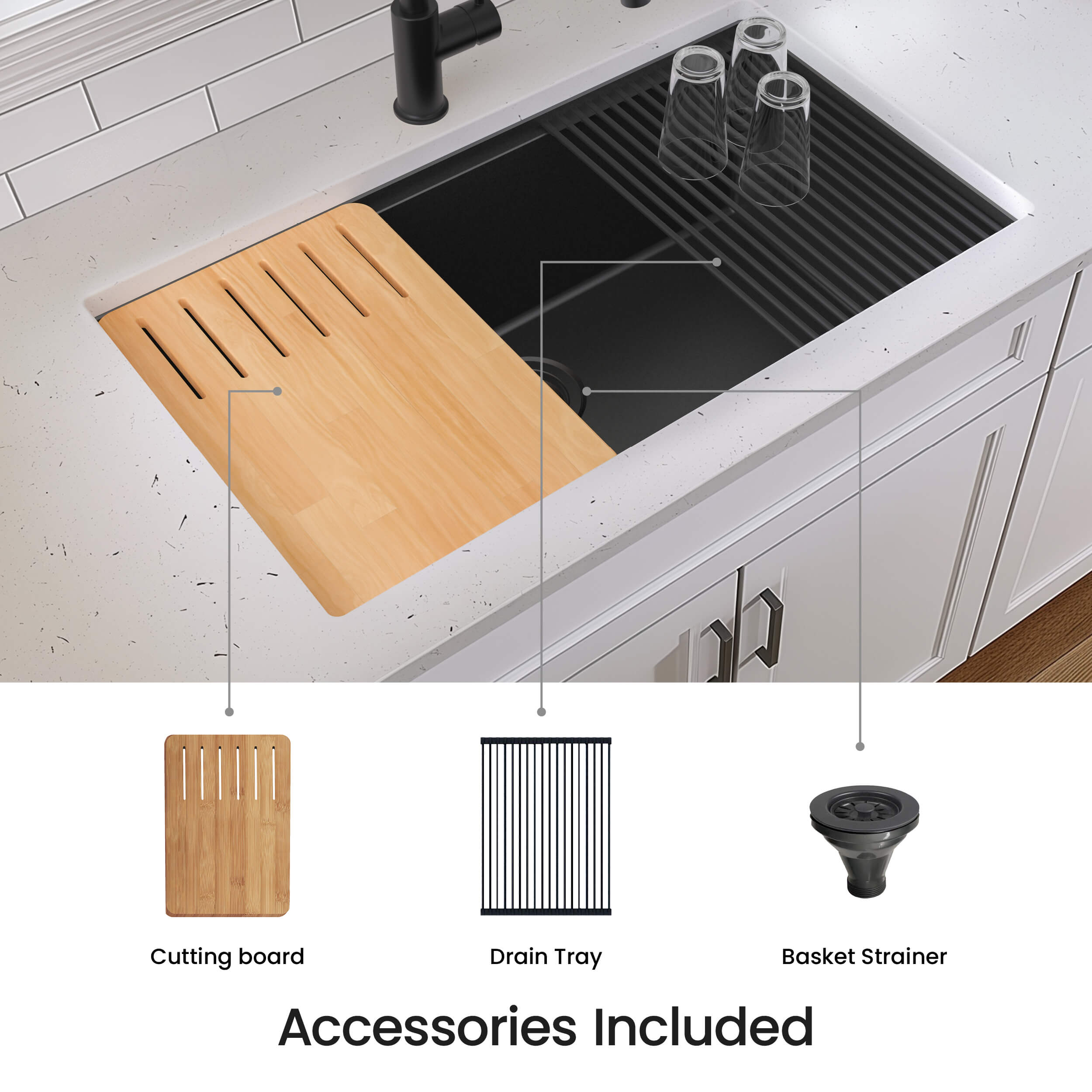 33″ Undermount Workstation Single Bowl Quartz Kitchen Sink – K4-S33T