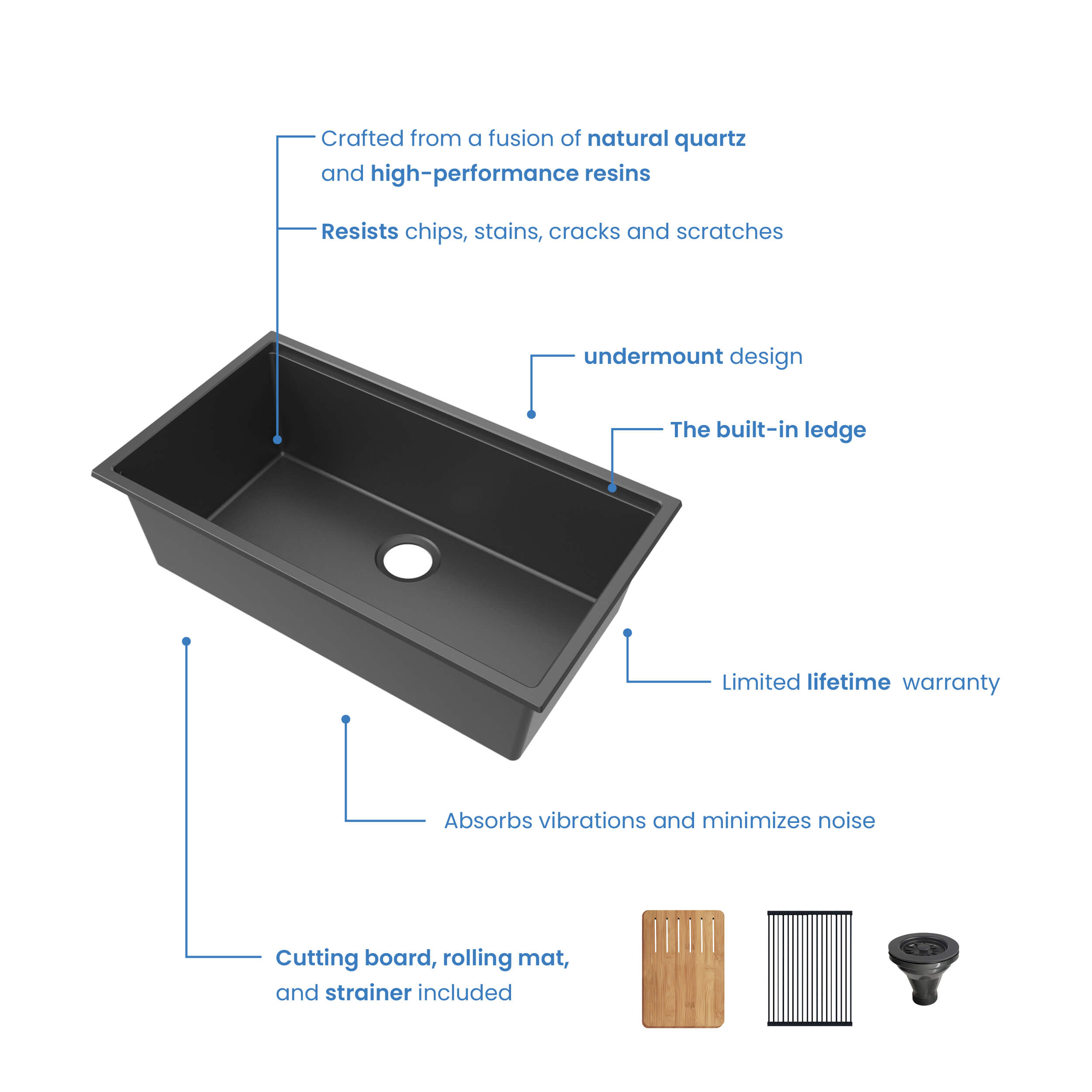 33″ Undermount Workstation Single Bowl Quartz Kitchen Sink – K4-S33T