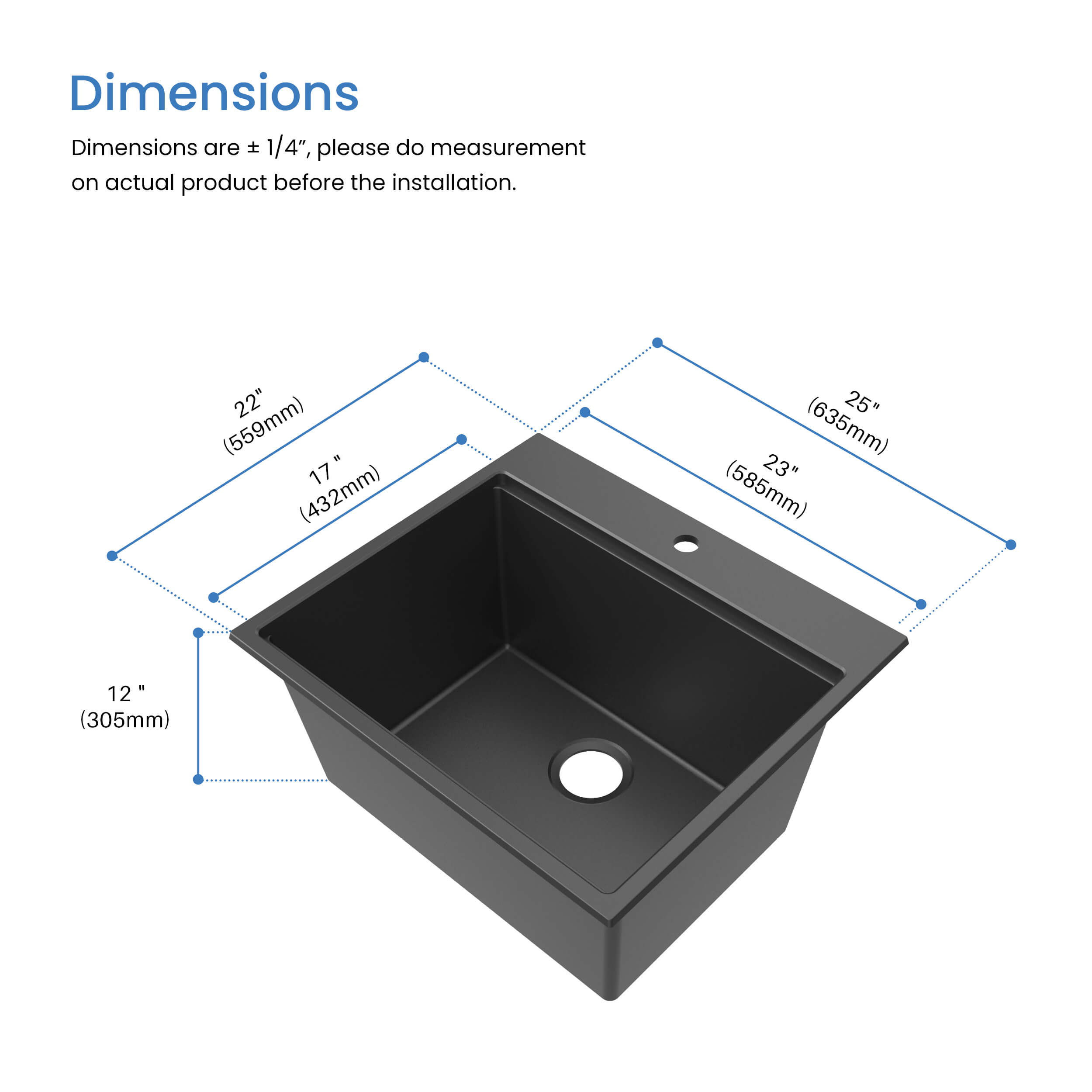 25″ Top-Mount Workstation Single Bowl Quartz Kitchen Sink – K4-TS25T