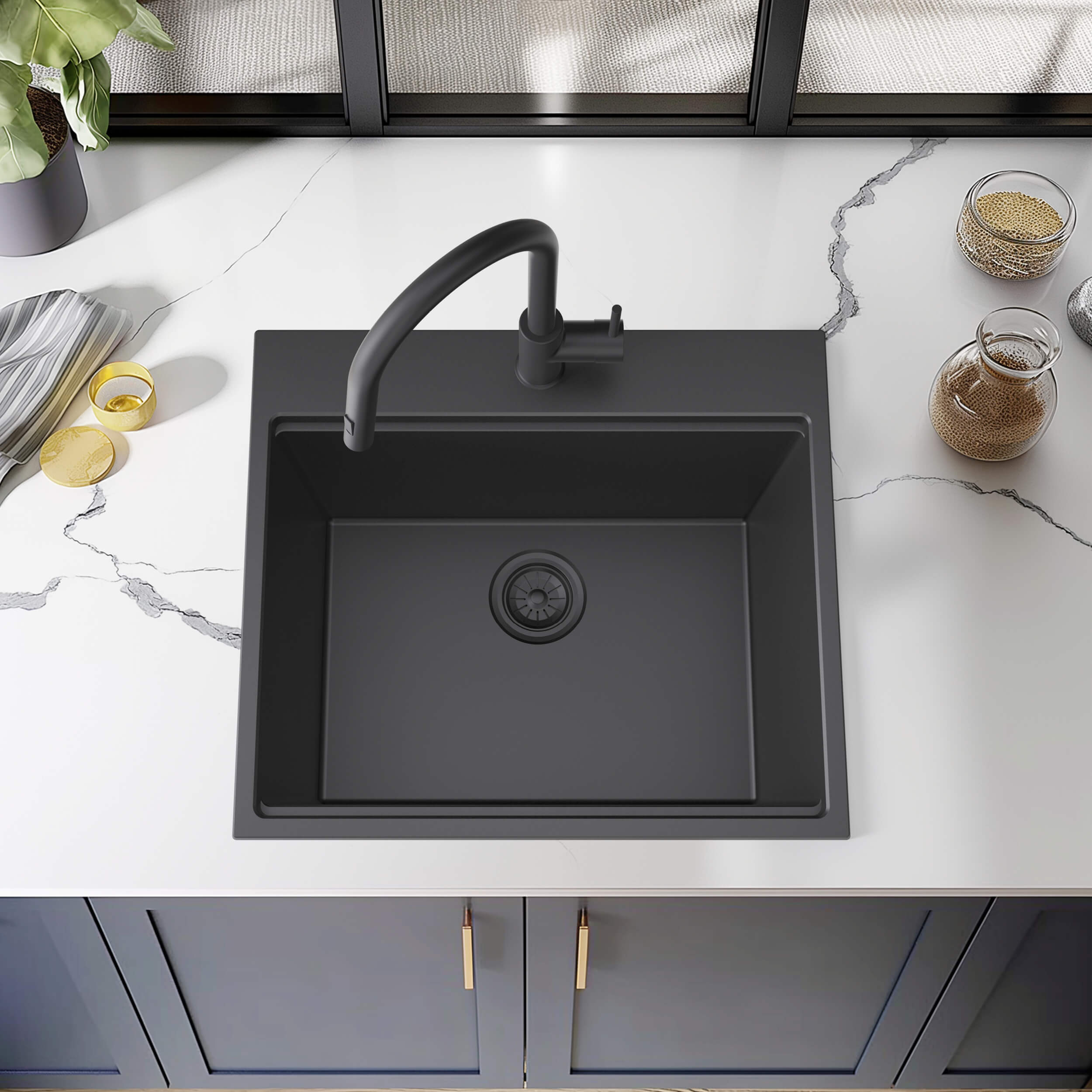 25″ Top-Mount Workstation Single Bowl Quartz Kitchen Sink – K4-TS25T