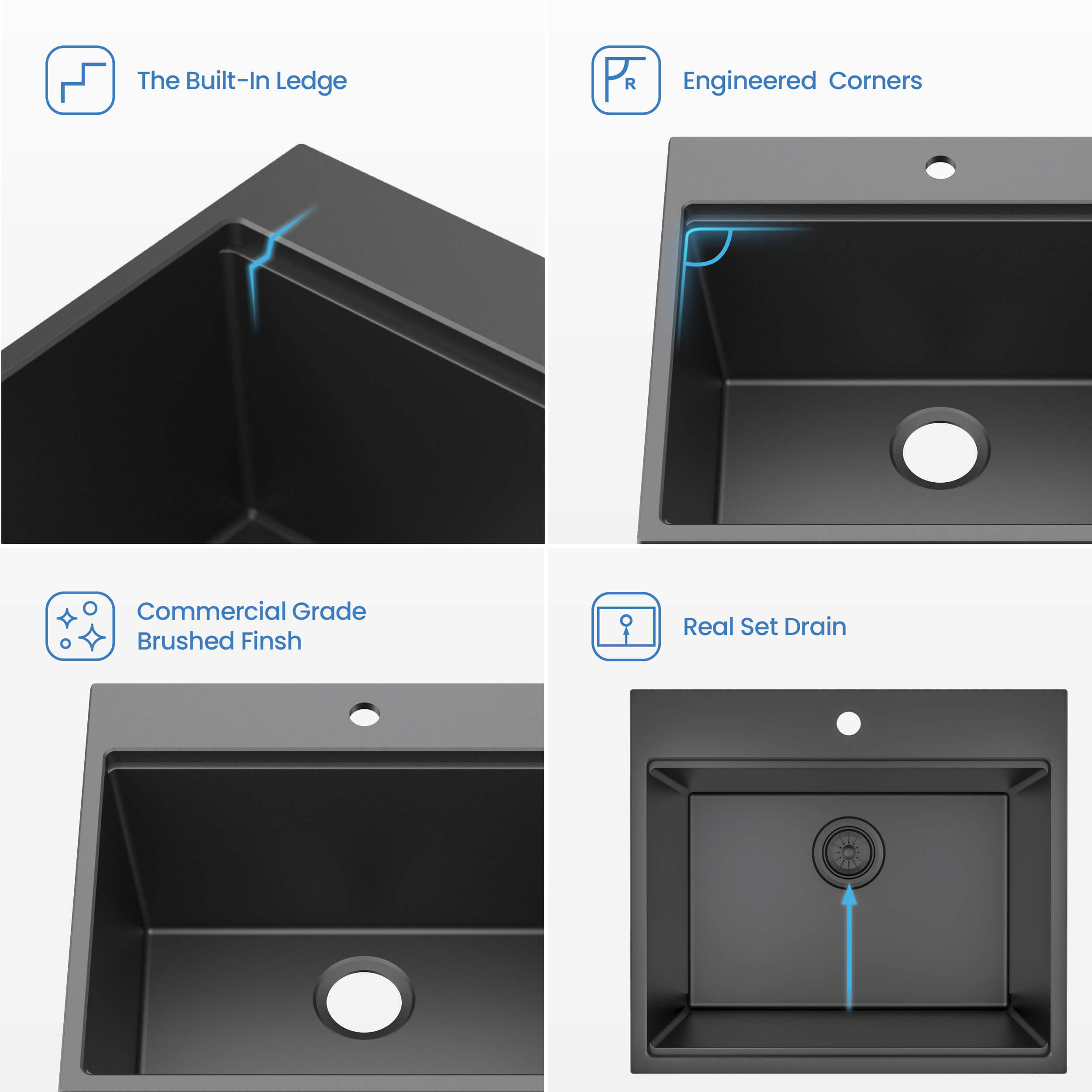 25″ Top-Mount Workstation Single Bowl Quartz Kitchen Sink – K4-TS25T