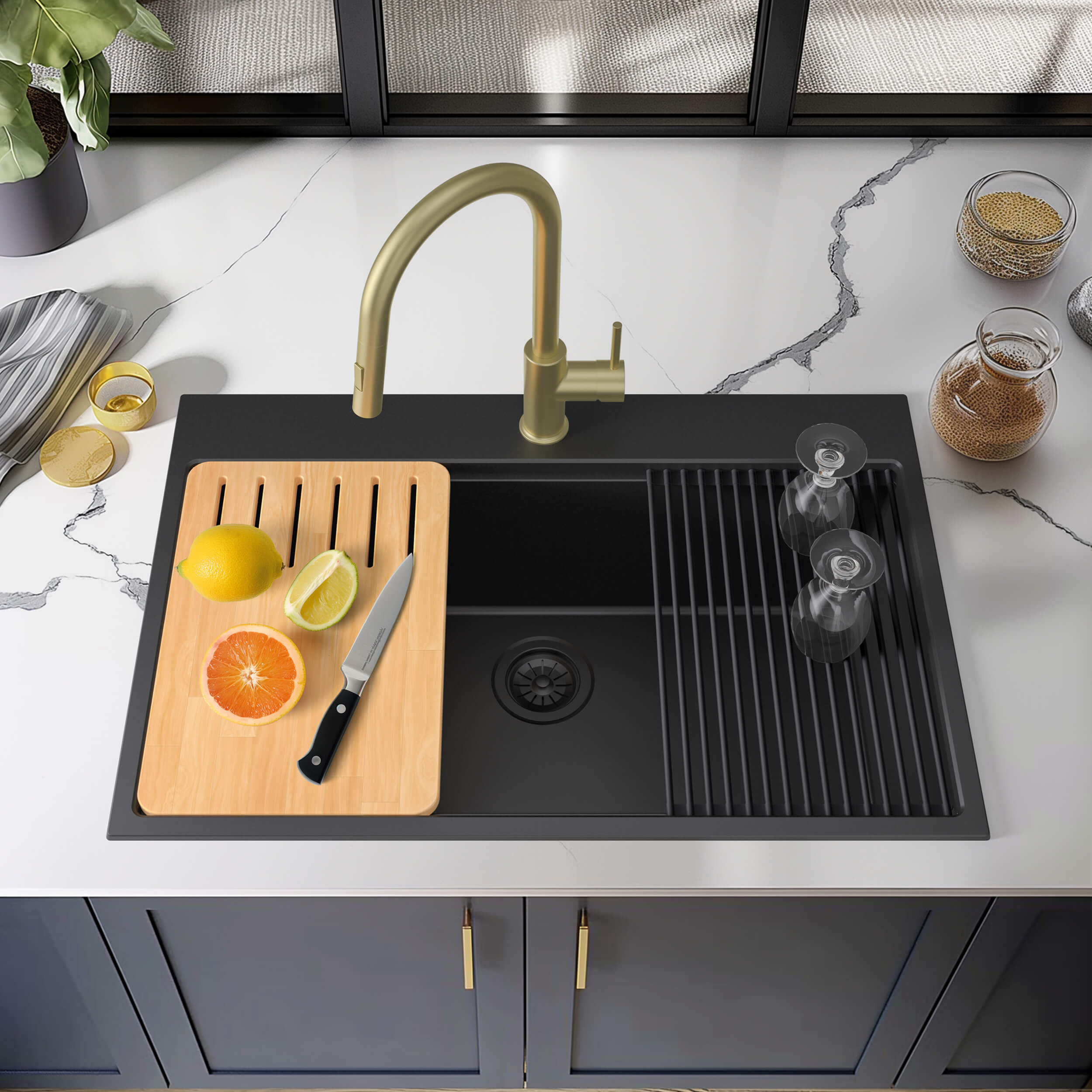 33″ Top-Mount Workstation Single Bowl Quartz Kitchen Sink – K4-TS33T
