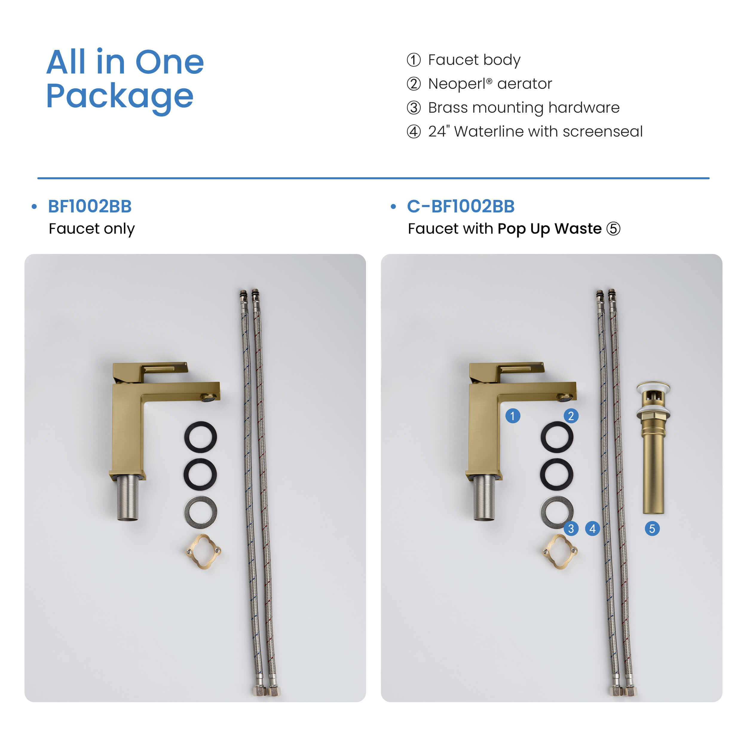Cubic Brass Single Handle Bathroom Vanity Sink Faucet, Lavatory Sink Faucet - C-KBF1002-KPW100