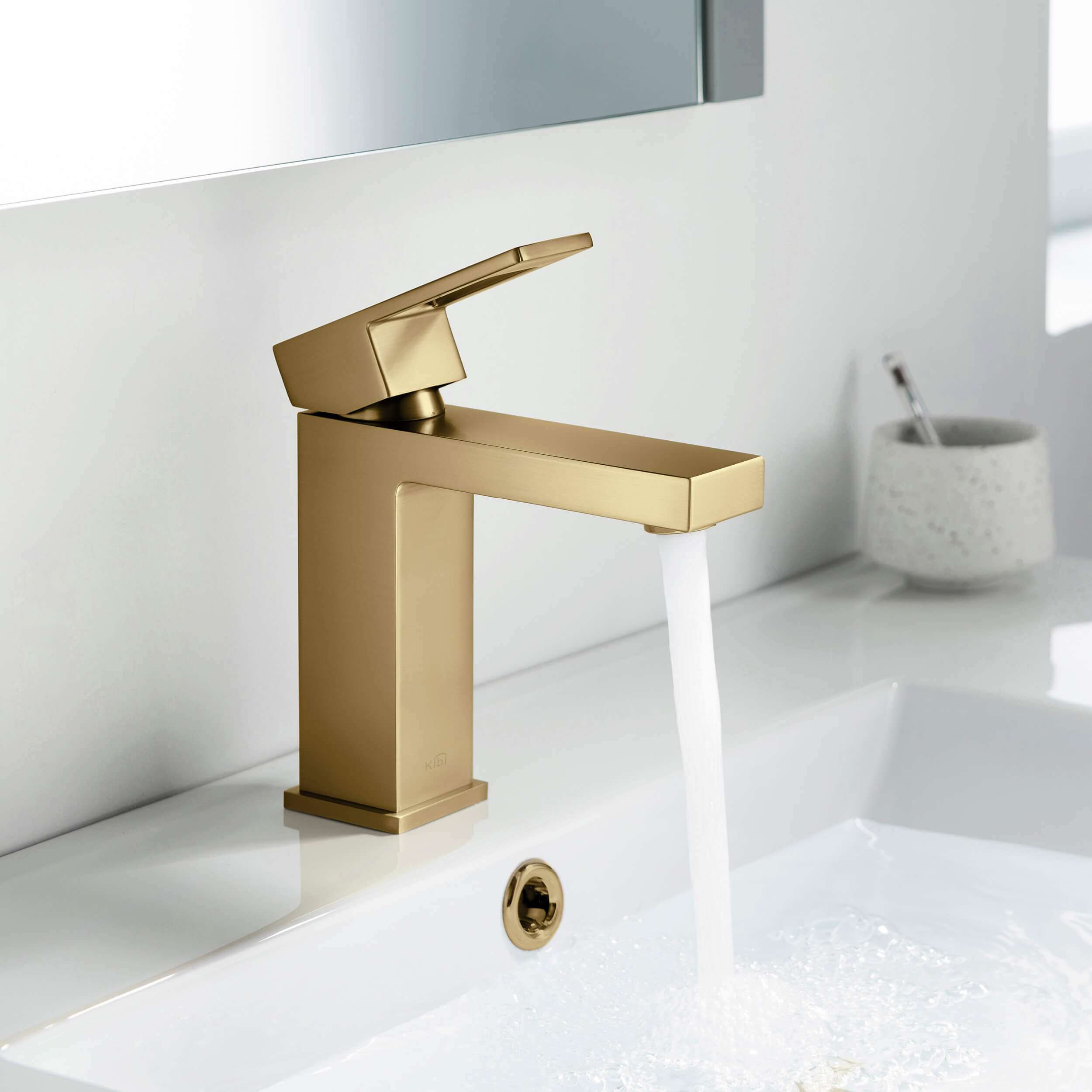 Cubic Brass Single Handle Bathroom Vanity Sink Faucet, Lavatory Sink Faucet - C-KBF1002-KPW100