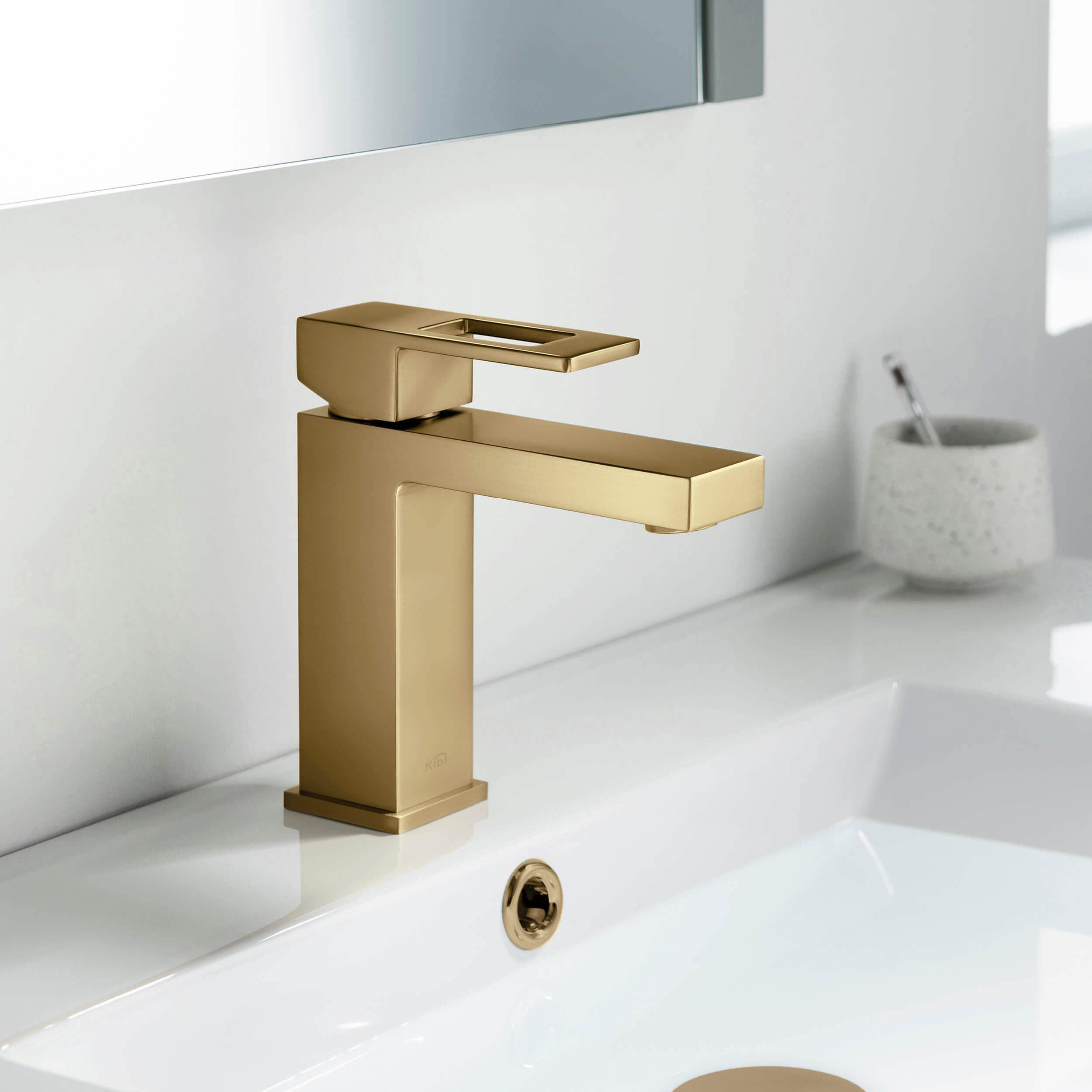 Cubic Brass Single Handle Bathroom Vanity Sink Faucet, Lavatory Sink Faucet - C-KBF1002-KPW100