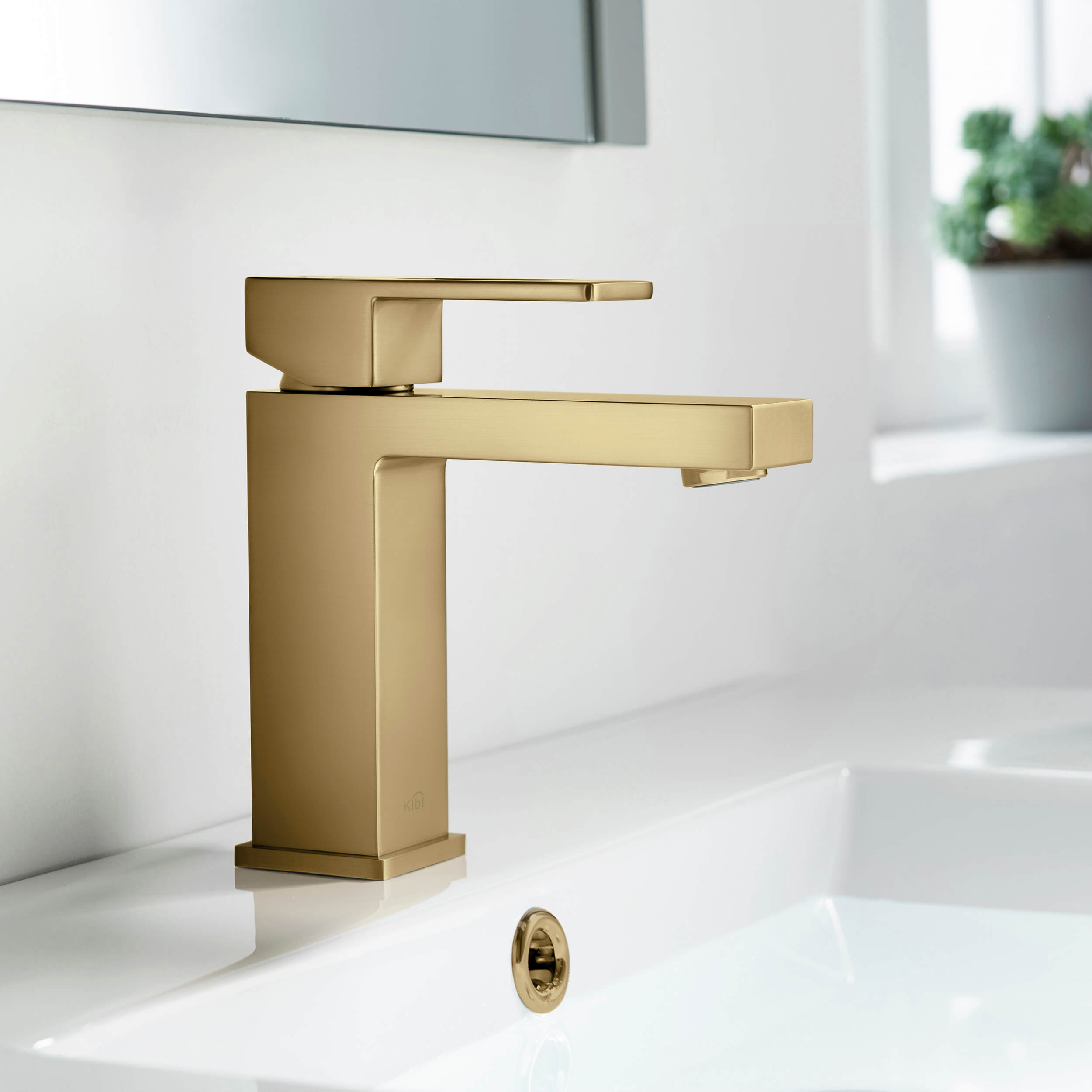 Cubic Brass Single Handle Bathroom Vanity Sink Faucet, Lavatory Sink Faucet - C-KBF1002-KPW100