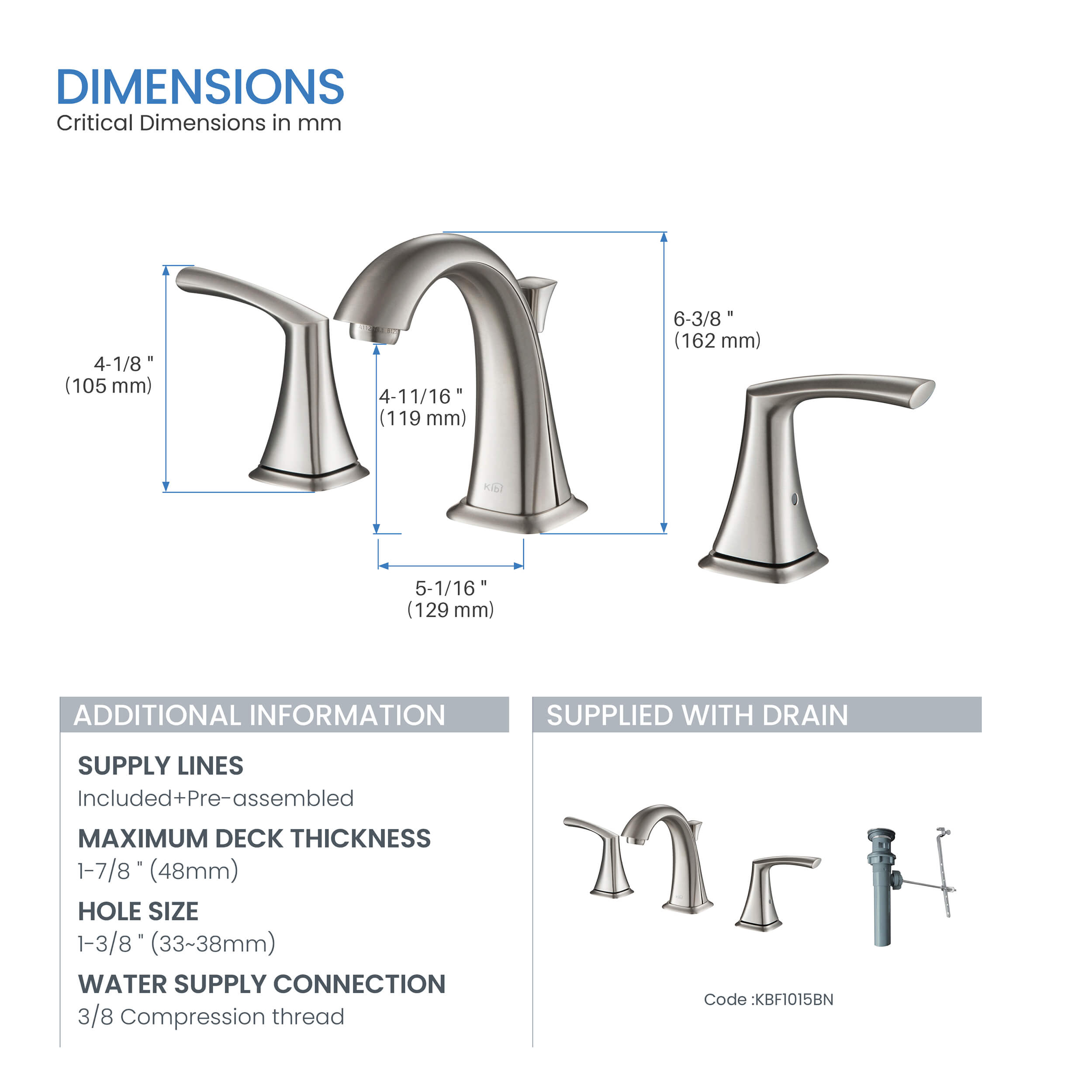 Stonehenge Bathroom Sink 8" Widespread Faucet with Drain Assembly KBF1015