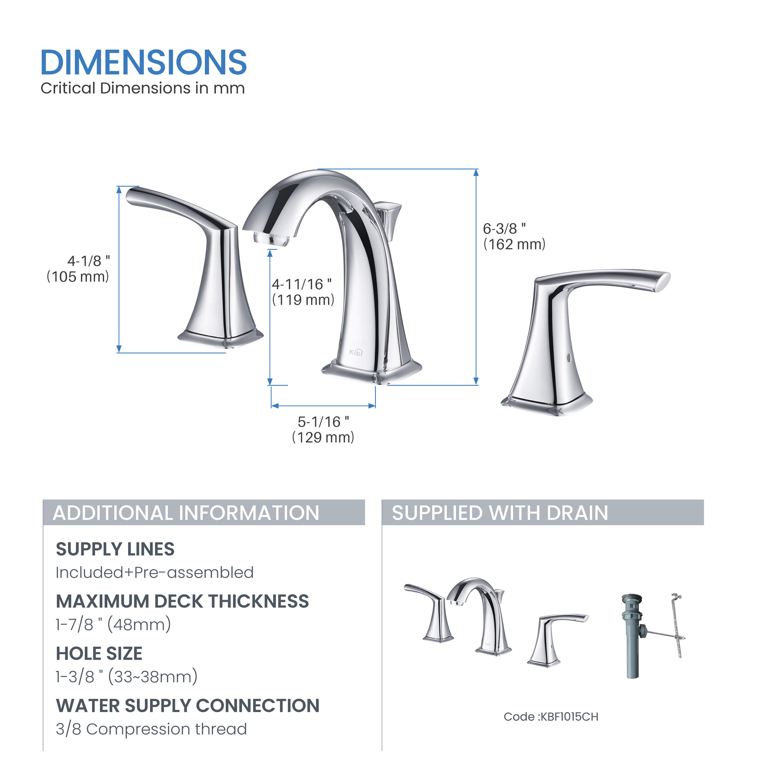 Stonehenge Bathroom Sink 8" Widespread Faucet with Drain Assembly KBF1015
