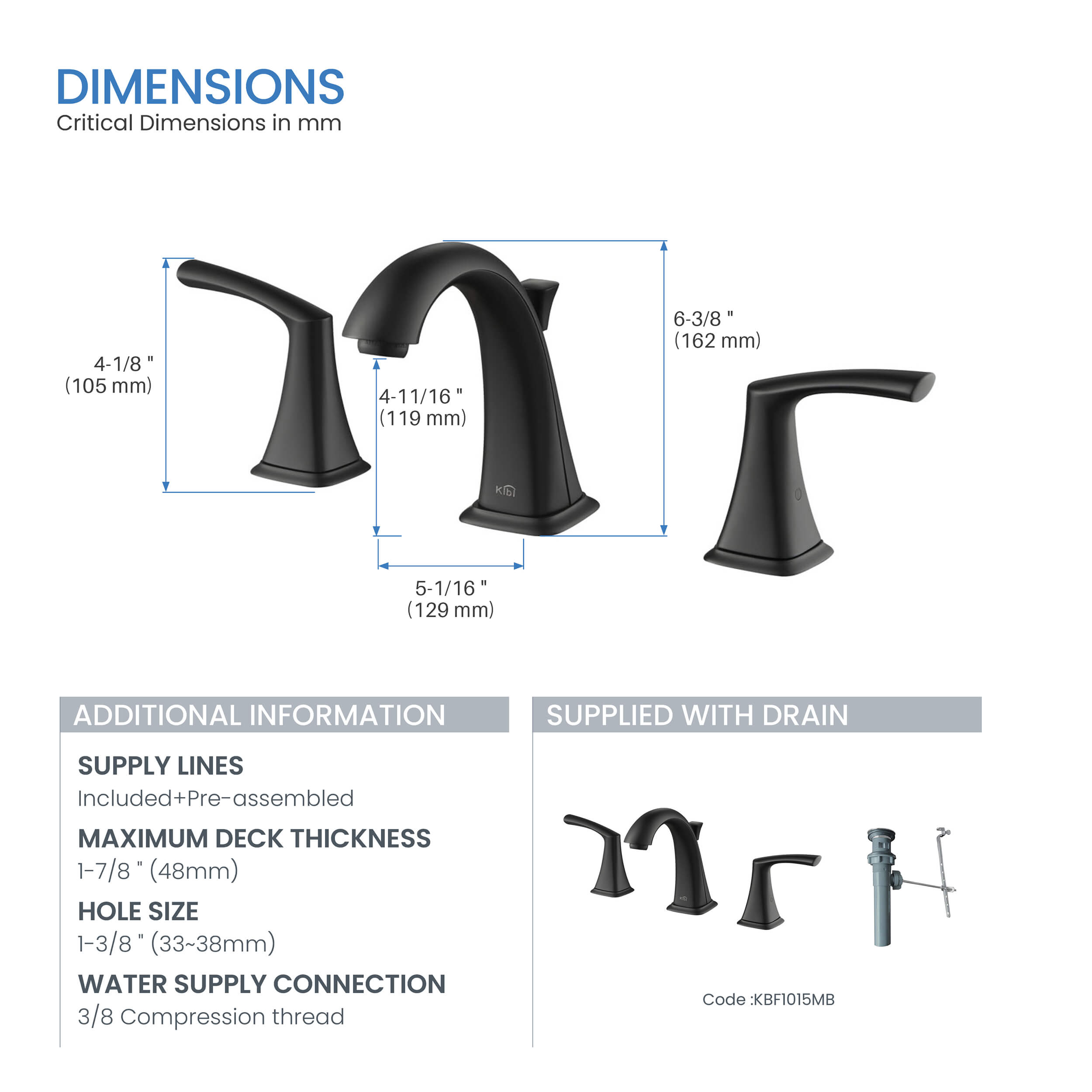 Stonehenge Bathroom Sink 8" Widespread Faucet with Drain Assembly KBF1015