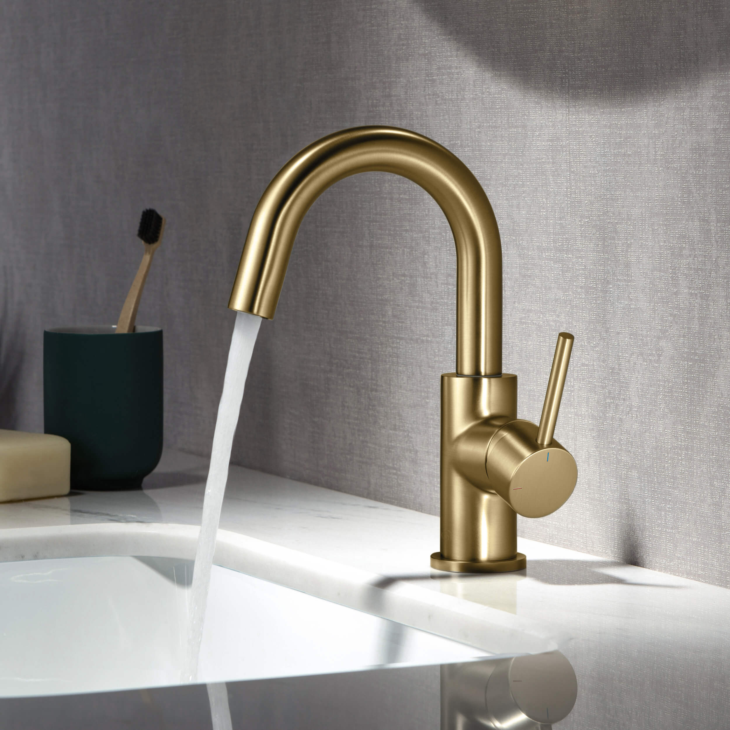 Circular Single Handle High-Arc Bathroom Vanity Sink Faucet C-KBF1021-KPW100