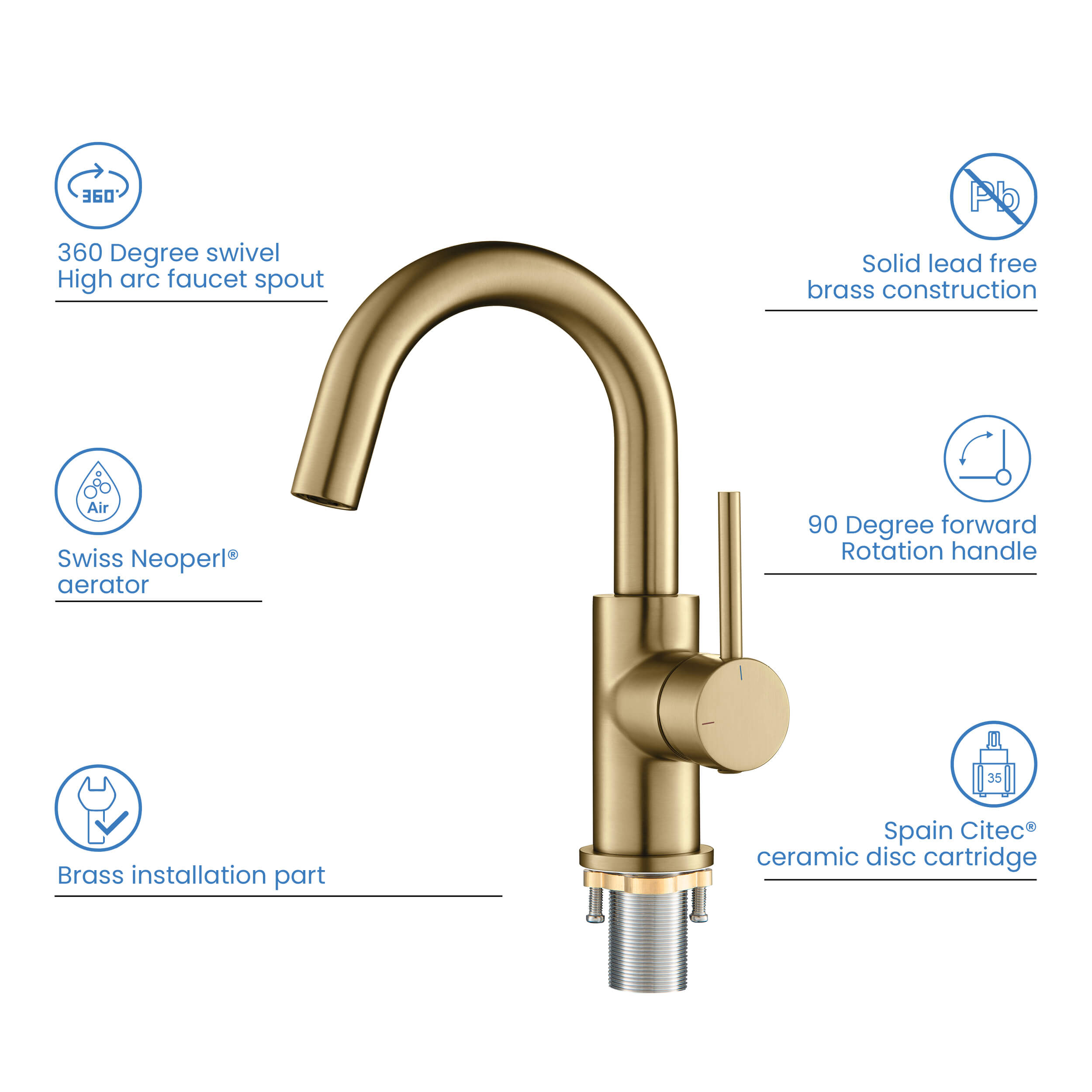 Circular Single Handle High-Arc Bathroom Vanity Sink Faucet C-KBF1021-KPW100