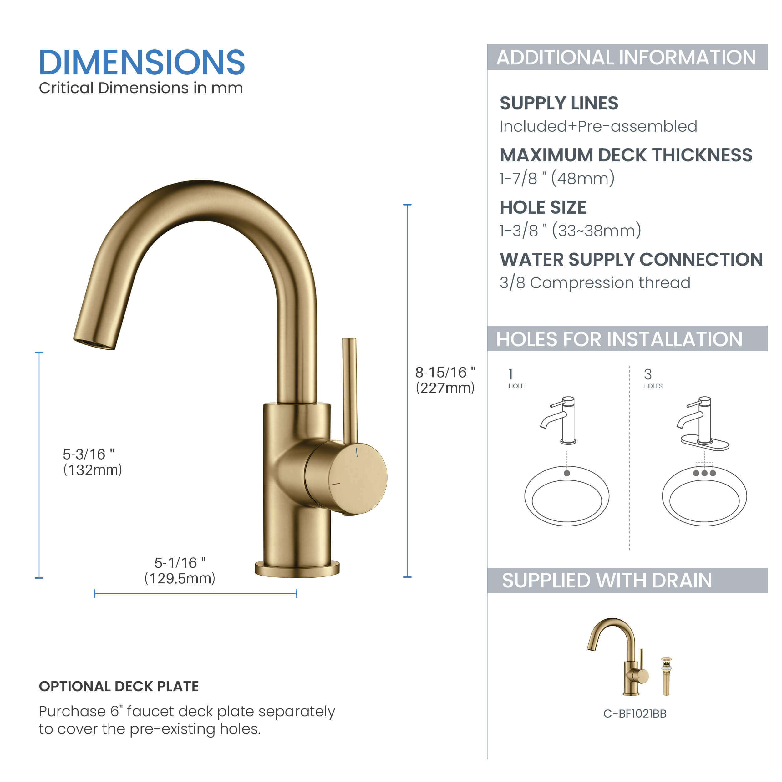Circular Single Handle High-Arc Bathroom Vanity Sink Faucet C-KBF1021-KPW100