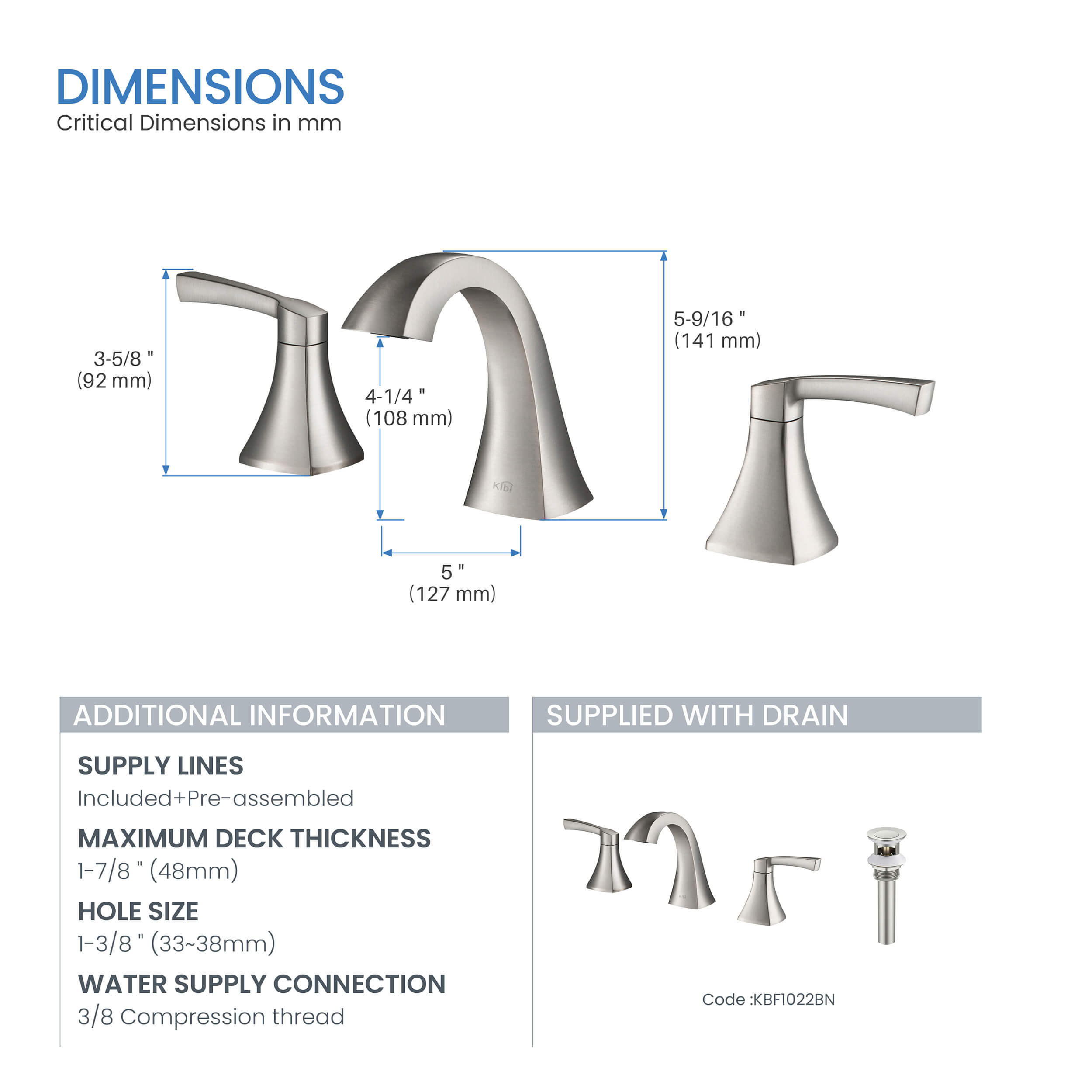 Pyramid II Bathroom Sink 8" Widespread Faucet with Drain Assembly KBF1022