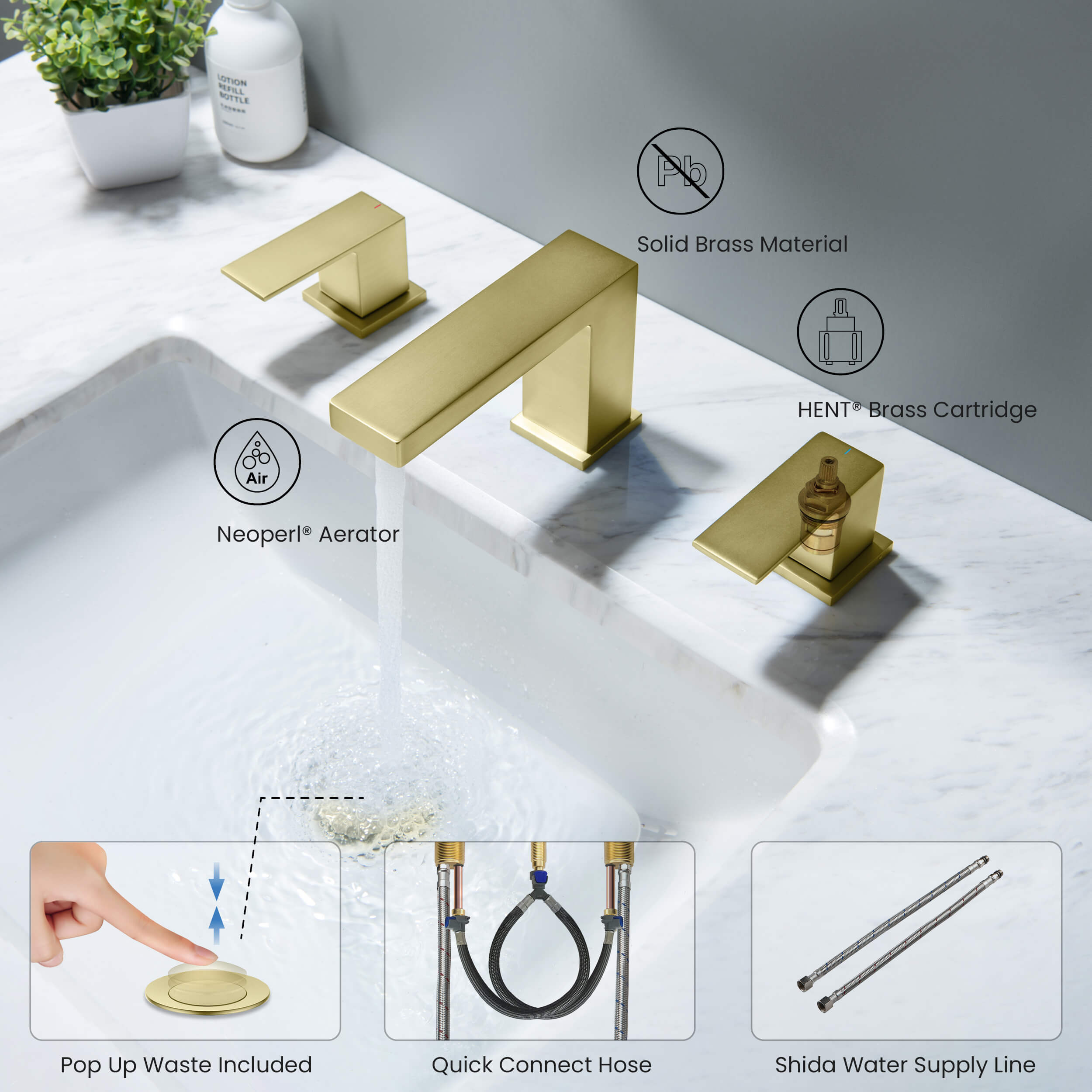 Cube 8" Bathroom Sink Widespread Faucet with Drain Assembly  KBF1024