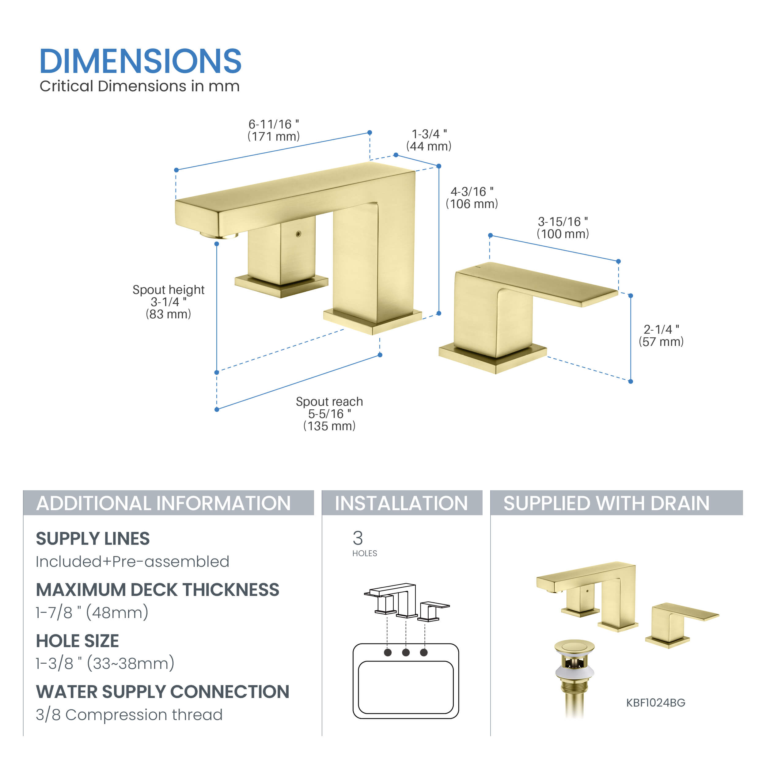Cube 8" Bathroom Sink Widespread Faucet with Drain Assembly  KBF1024