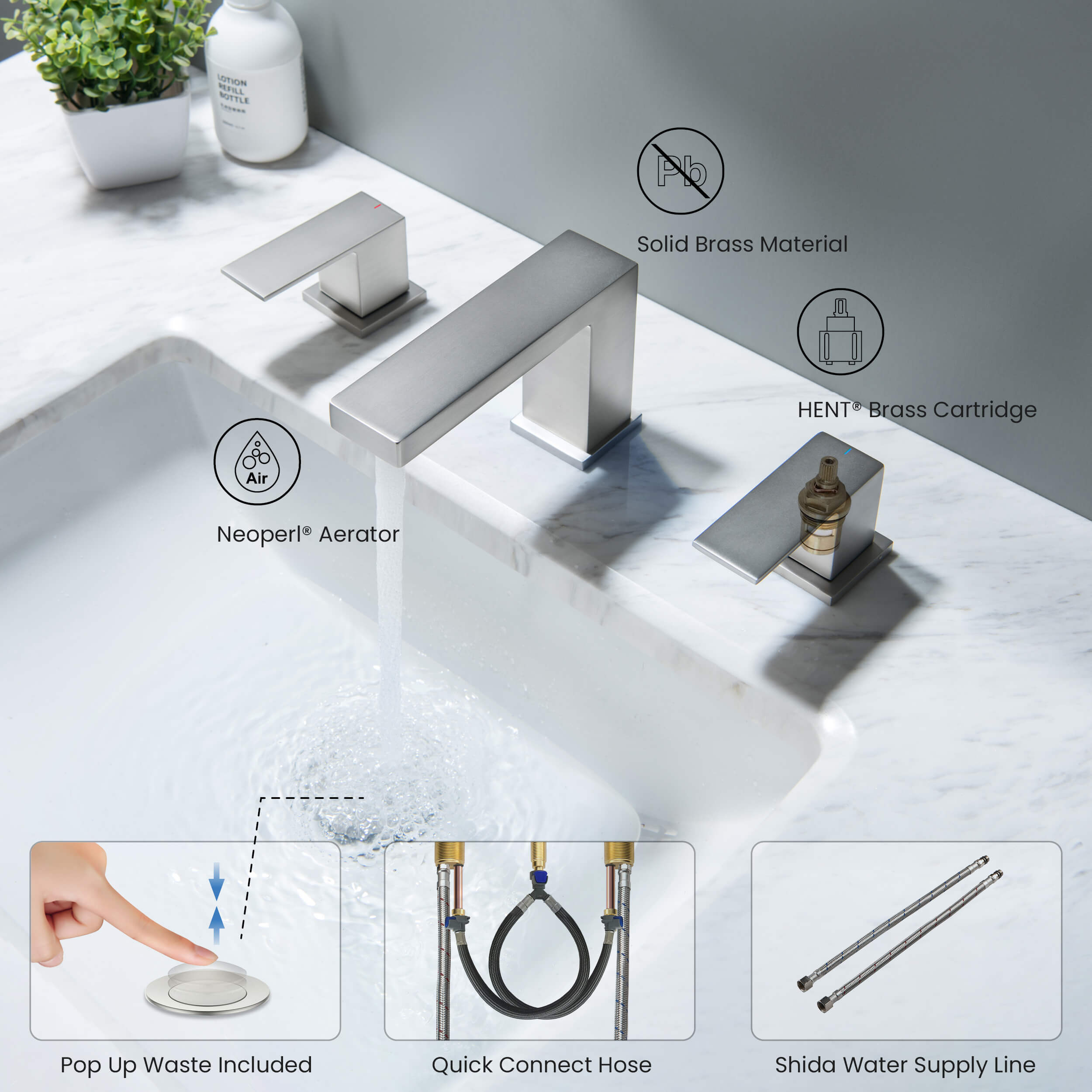 Cube 8" Bathroom Sink Widespread Faucet with Drain Assembly  KBF1024