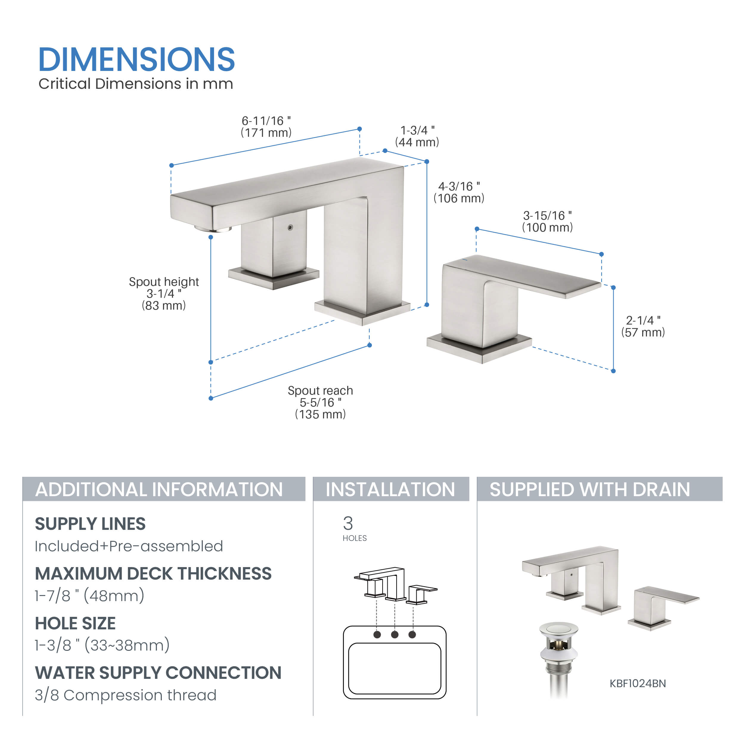 Cube 8" Bathroom Sink Widespread Faucet with Drain Assembly  KBF1024
