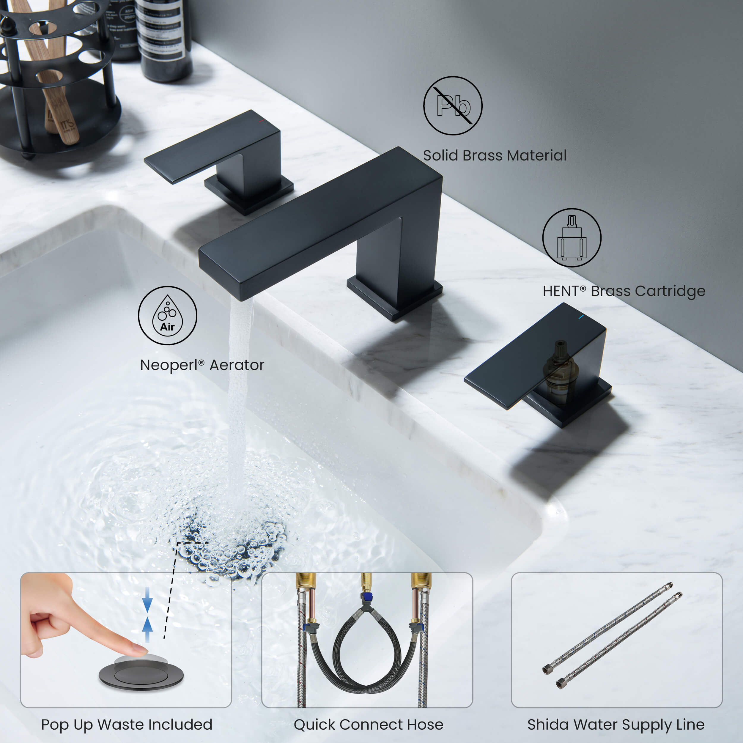 Cube 8" Bathroom Sink Widespread Faucet with Drain Assembly  KBF1024