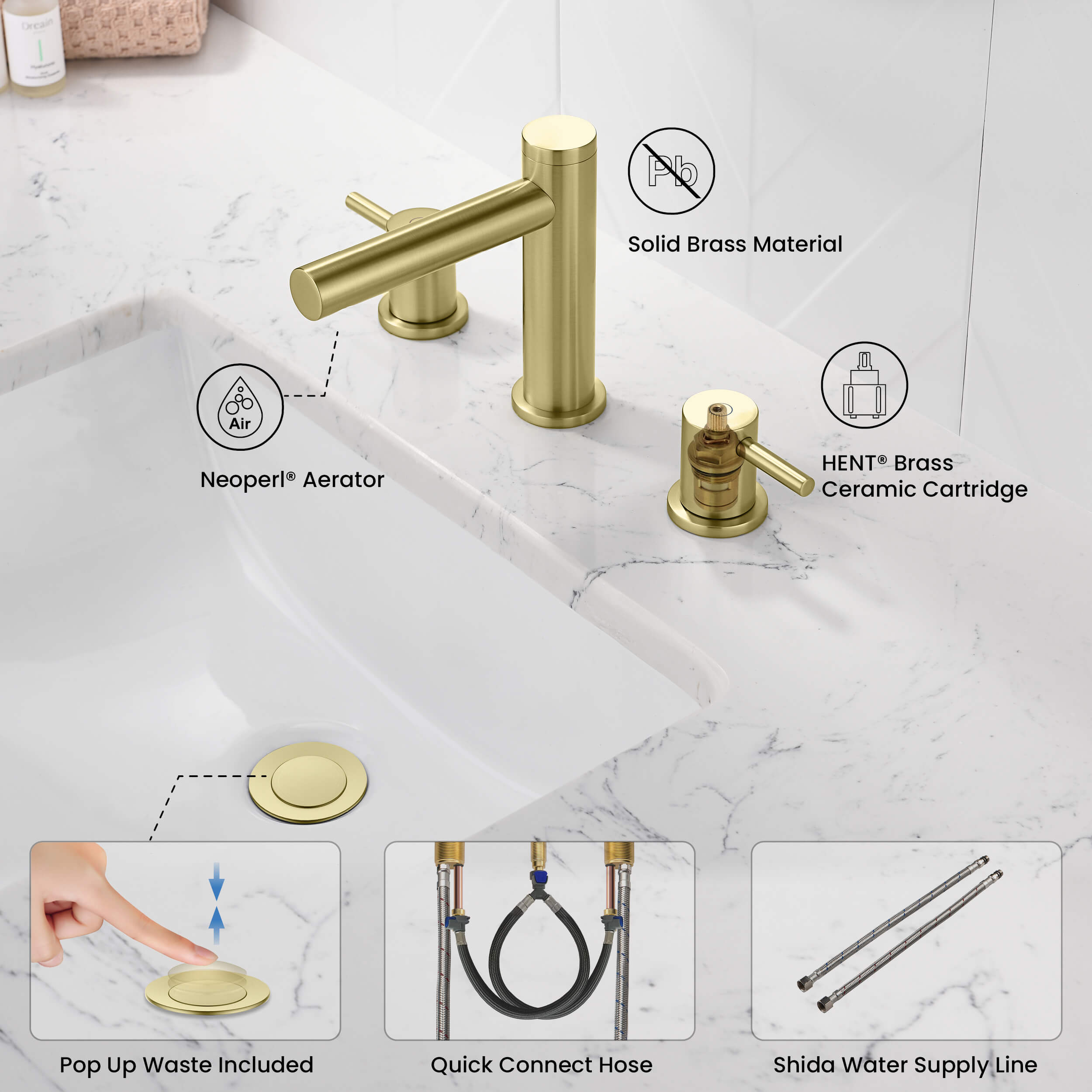 Circular 8" Bathroom Sink Widespread Faucet with Drain Assembly KBF1025