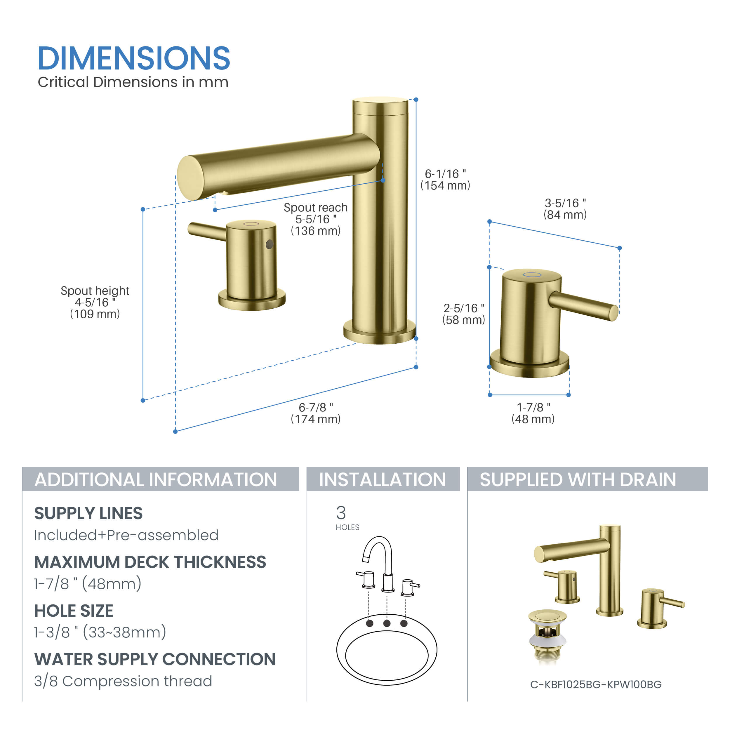 Circular 8" Bathroom Sink Widespread Faucet with Drain Assembly KBF1025