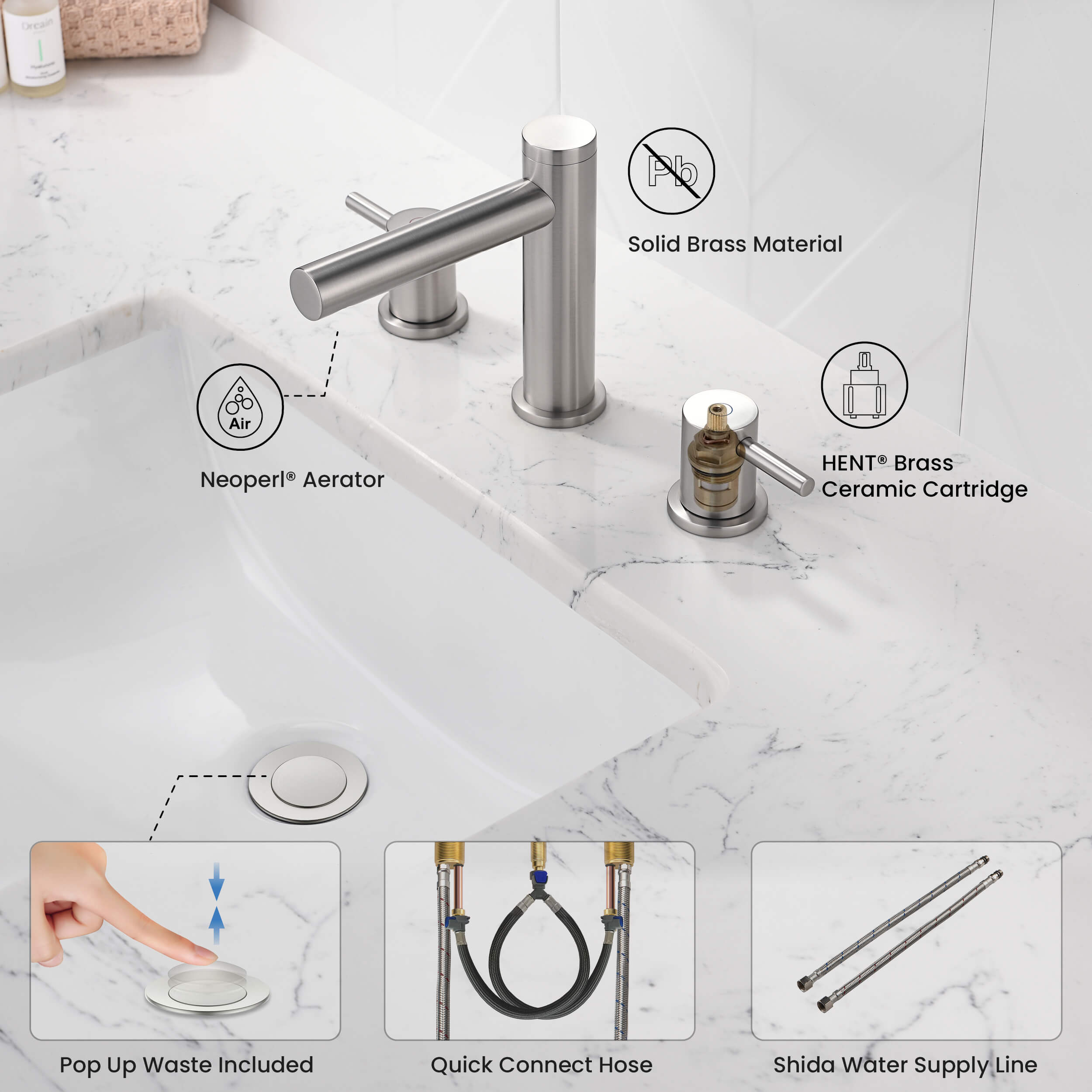 Circular 8" Bathroom Sink Widespread Faucet with Drain Assembly KBF1025