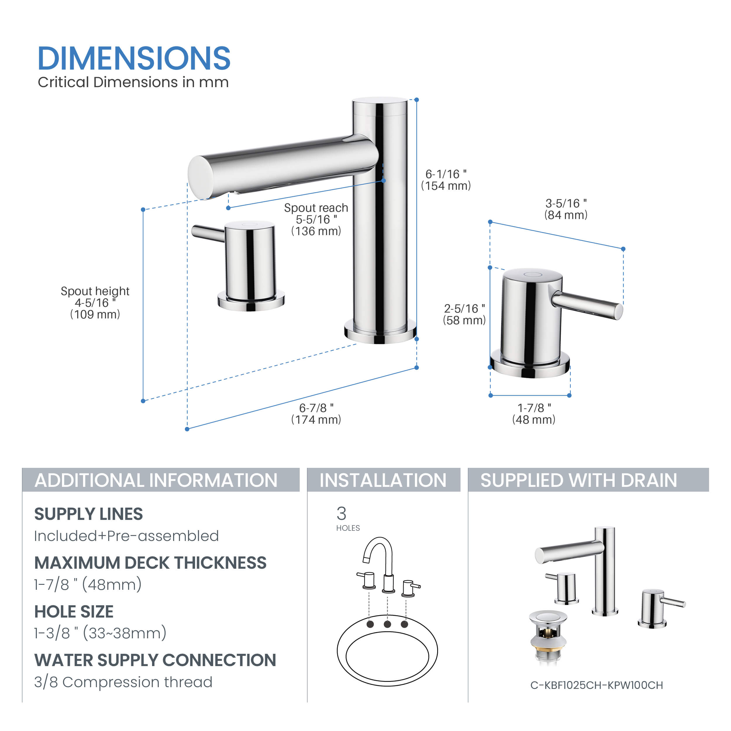 Circular 8" Bathroom Sink Widespread Faucet with Drain Assembly KBF1025