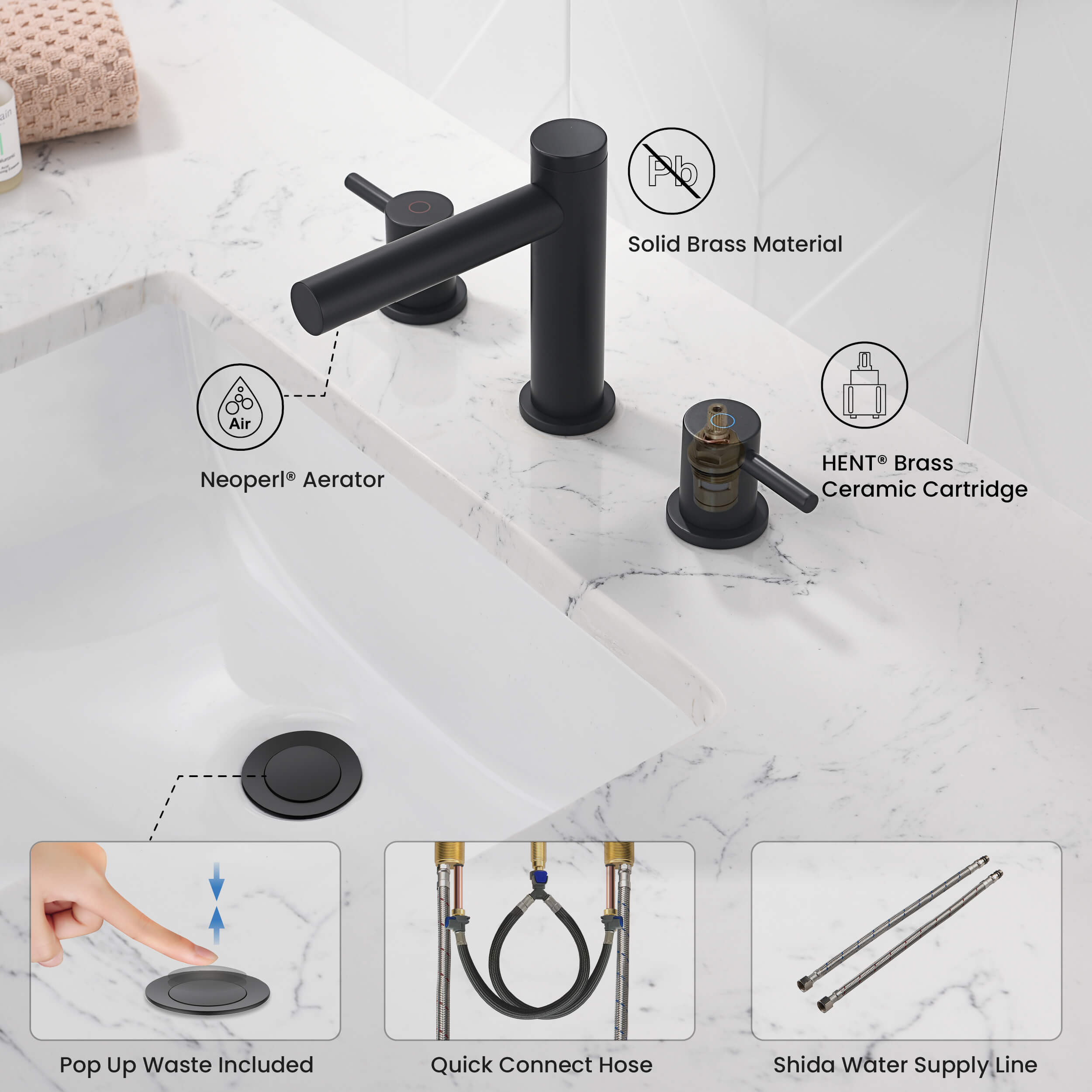 Circular 8" Bathroom Sink Widespread Faucet with Drain Assembly KBF1025