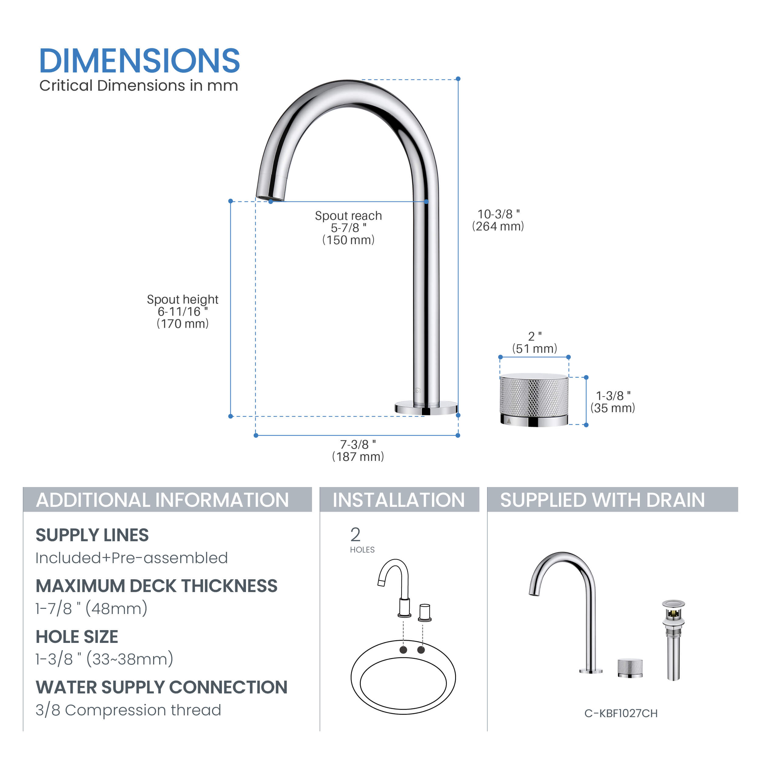 Circular X One Handle Two Holes Bathroom Vanity Sink Faucet with Drain Assembly - C-KBF1027