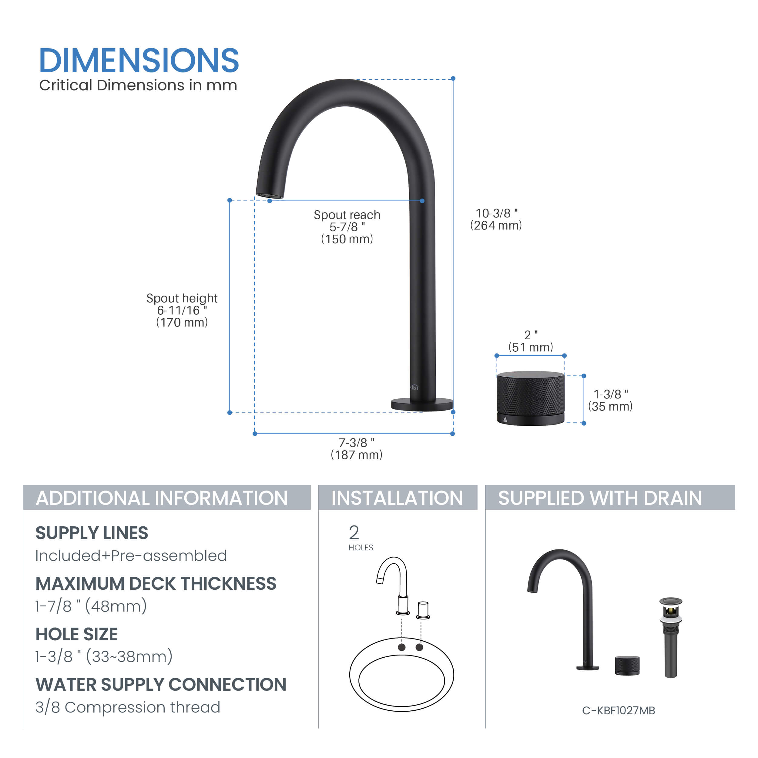 Circular X One Handle Two Holes Bathroom Vanity Sink Faucet with Drain Assembly - C-KBF1027