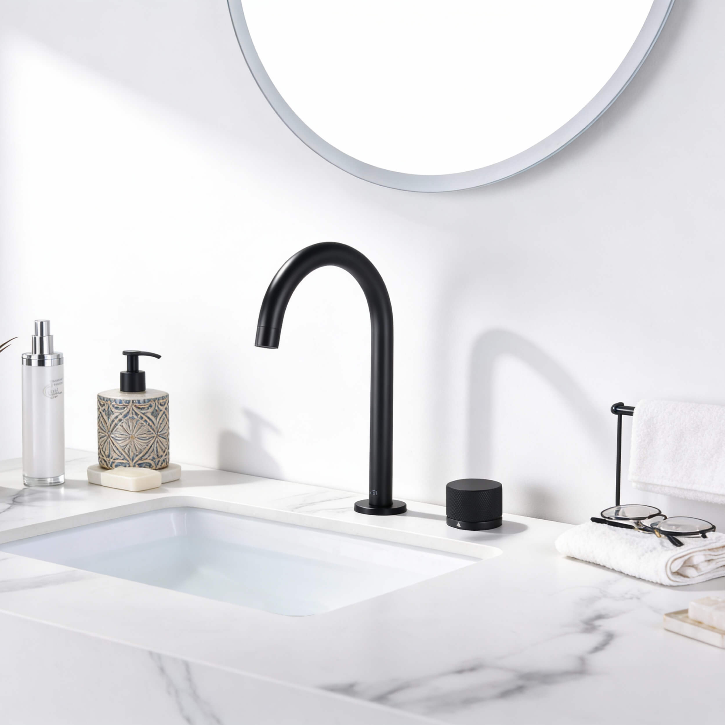 Circular X One Handle Two Holes Bathroom Vanity Sink Faucet with Drain Assembly - C-KBF1027