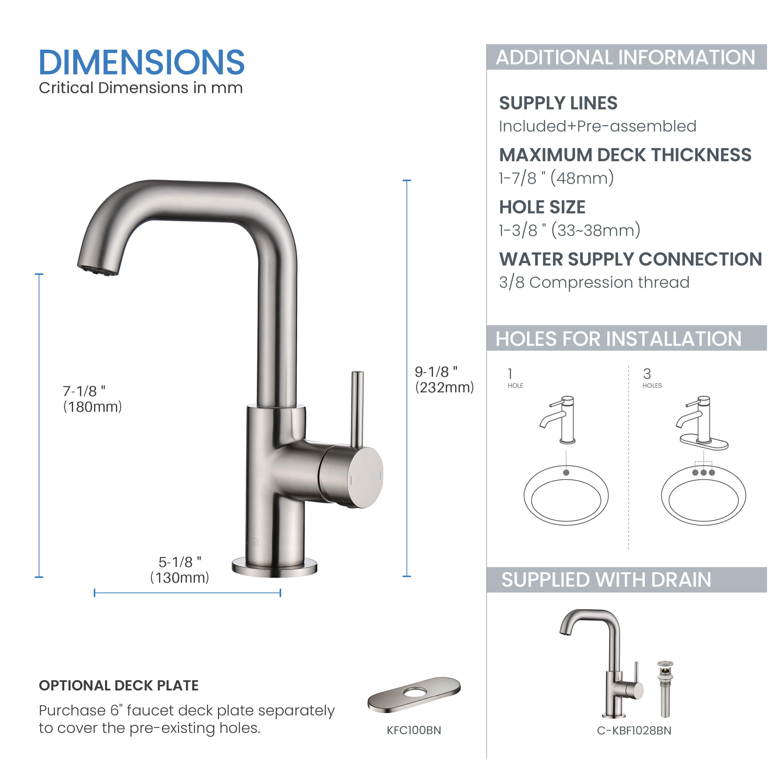 Macon Single Handle High-Arc Bathroom Vanity Sink Faucet - C-KBF1028