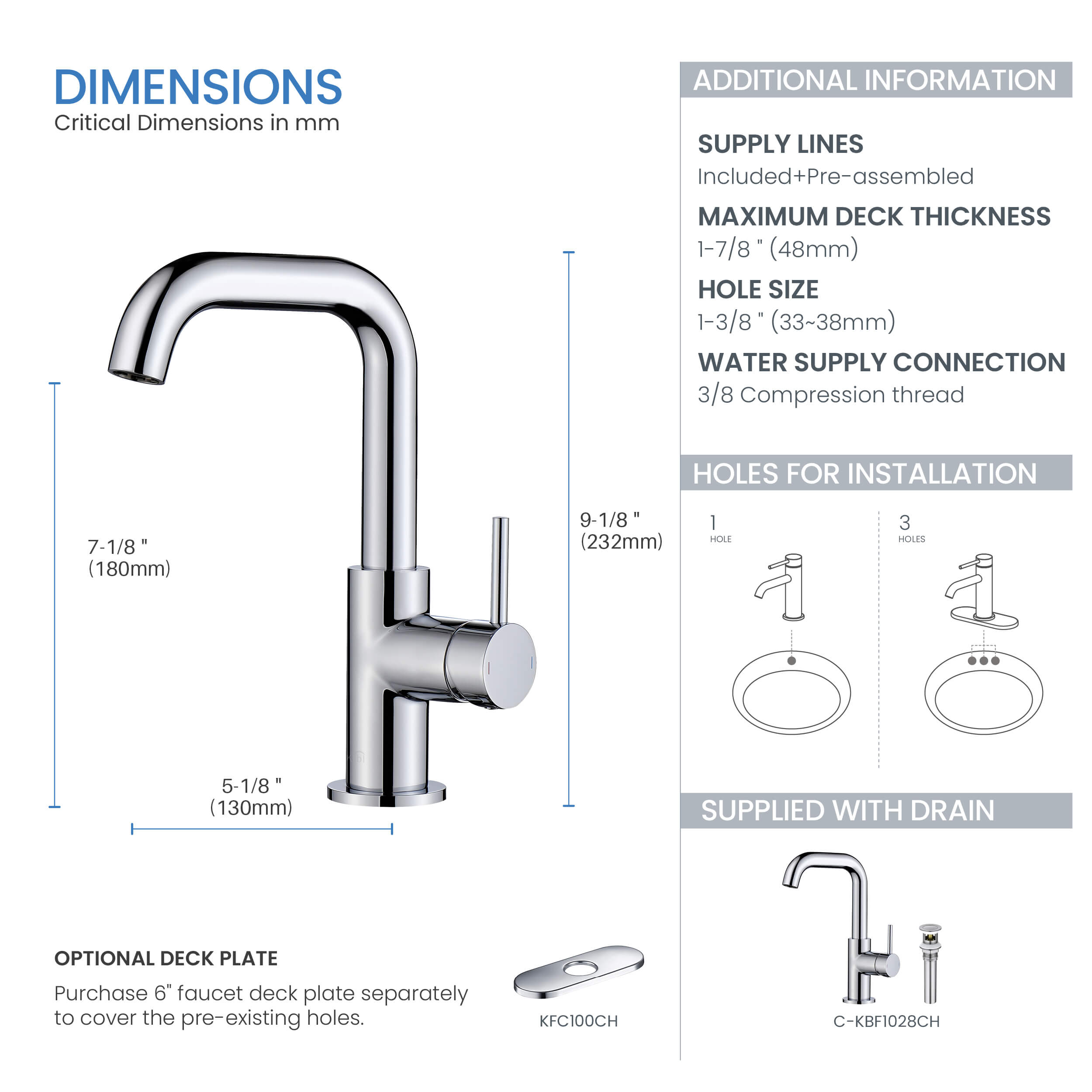 Macon Single Handle High-Arc Bathroom Vanity Sink Faucet - C-KBF1028